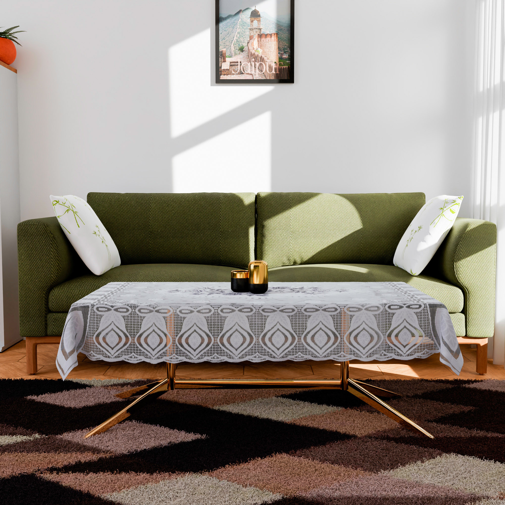 Kuber Industries Center Table Cover  Cotton Table Cloth Cover  4-Seater Table Cloth  Glory Table Cover  Table Protector  Table Cover for Center Table  40x60 Inch  CTC  White  Gray