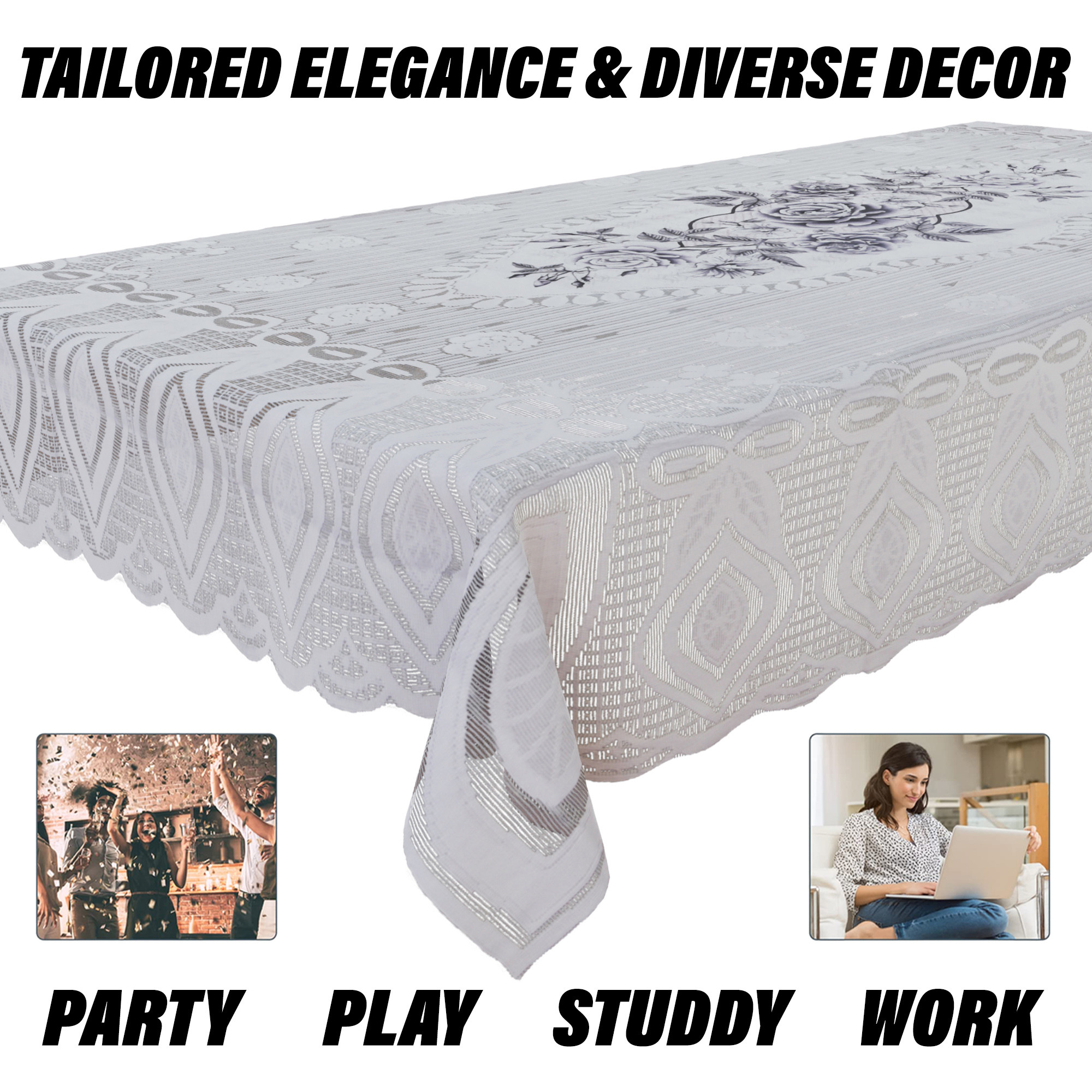 Kuber Industries Center Table Cover  Cotton Table Cloth Cover  4-Seater Table Cloth  Glory Table Cover  Table Protector  Table Cover for Center Table  40x60 Inch  CTC  White  Gray