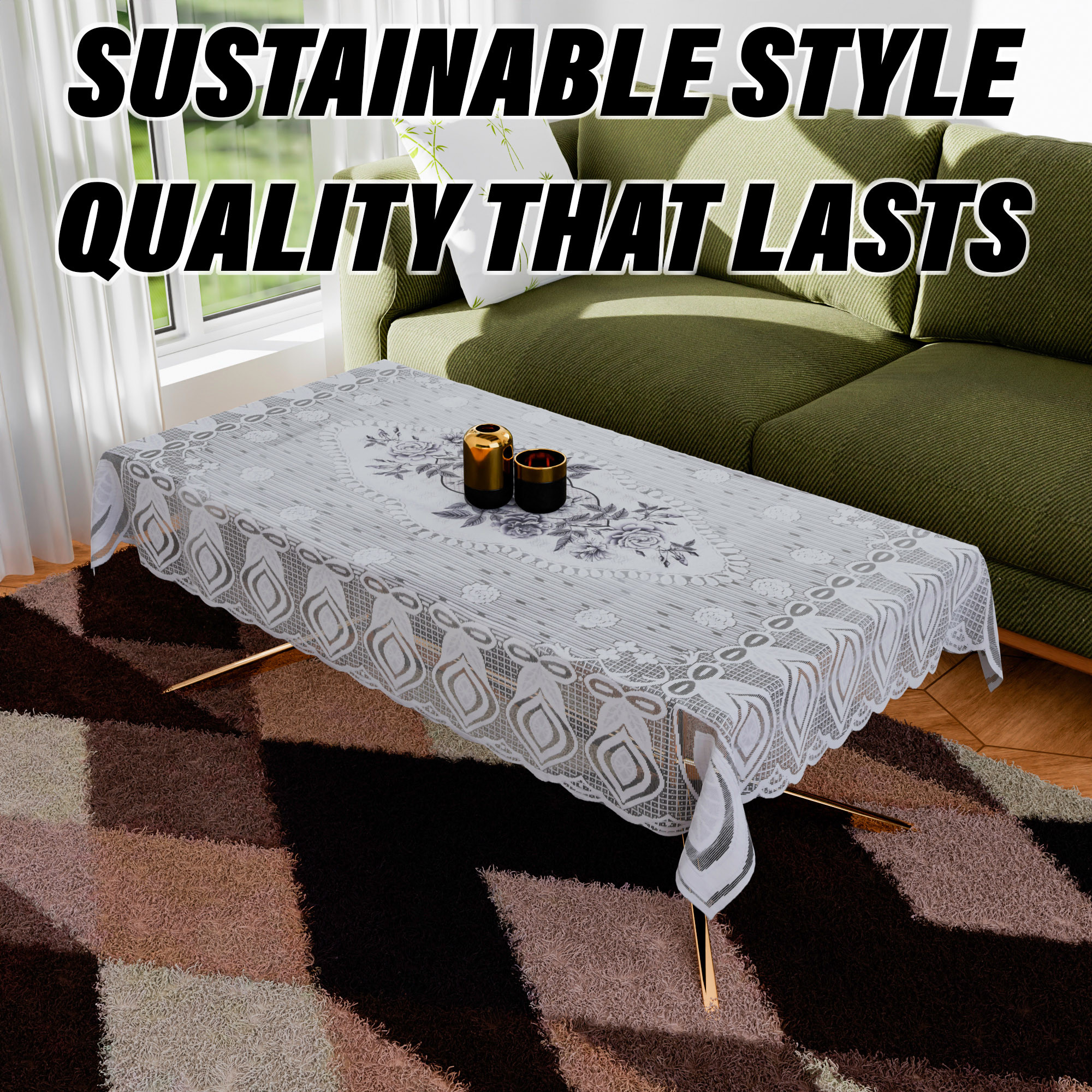 Kuber Industries Center Table Cover  Cotton Table Cloth Cover  4-Seater Table Cloth  Glory Table Cover  Table Protector  Table Cover for Center Table  40x60 Inch  CTC  White  Gray