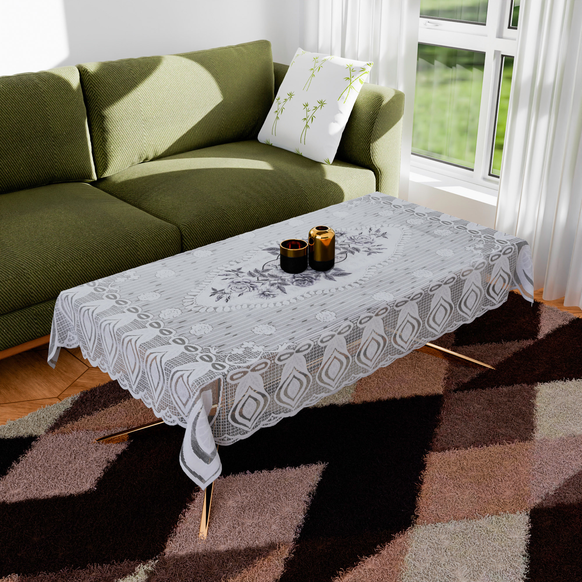 Kuber Industries Center Table Cover | Cotton Table Cloth Cover | 4-Seater Table Cloth | Glory Table Cover | Table Protector | Table Cover for Center Table | 40x60 Inch | CTC | White & Gray