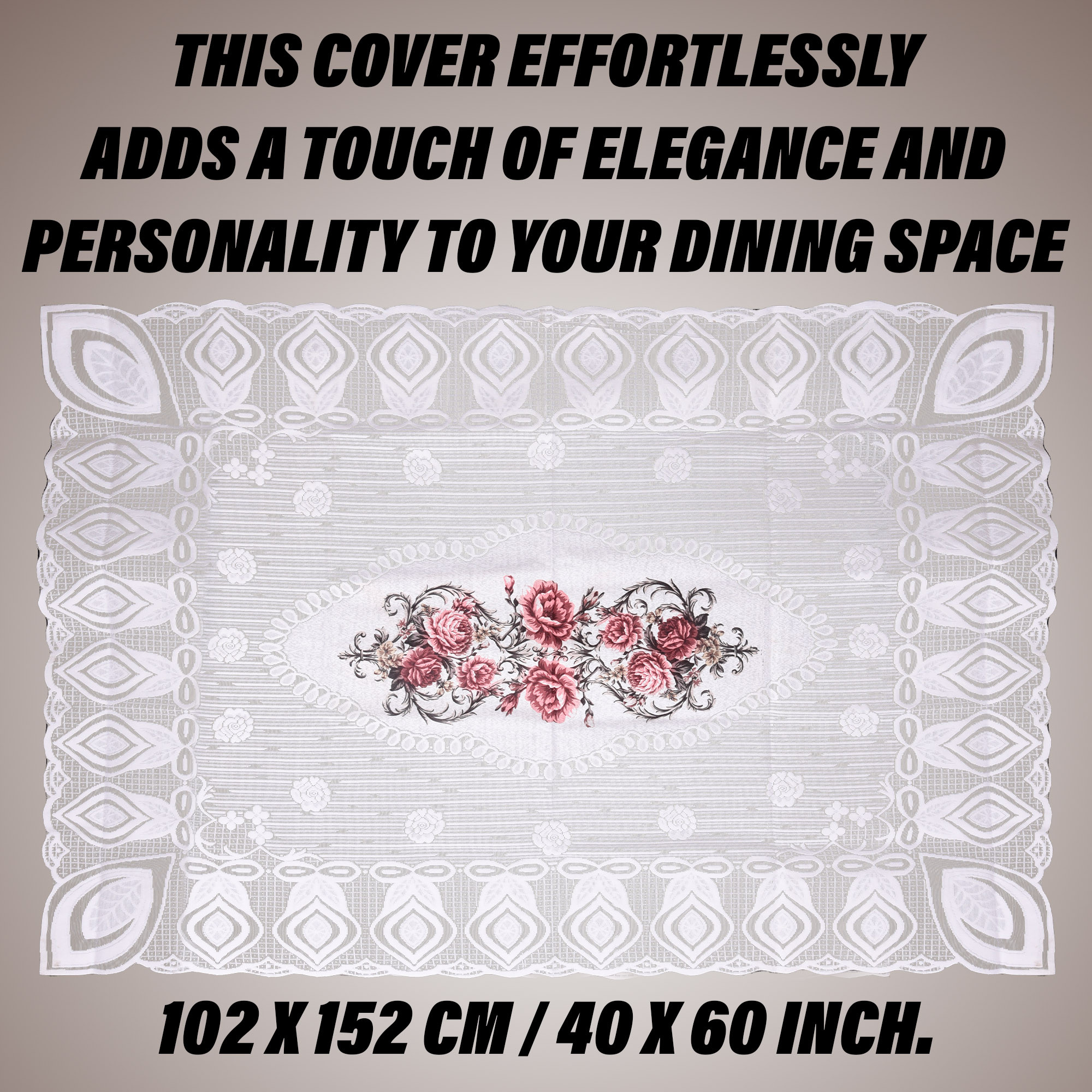 Kuber Industries Center Table Cover | Cotton Table Cloth Cover | 4-Seater Table Cloth | Glory Table Cover | Table Protector | Table Cover for Center Table | 40x60 Inch | CTC | White & Pink