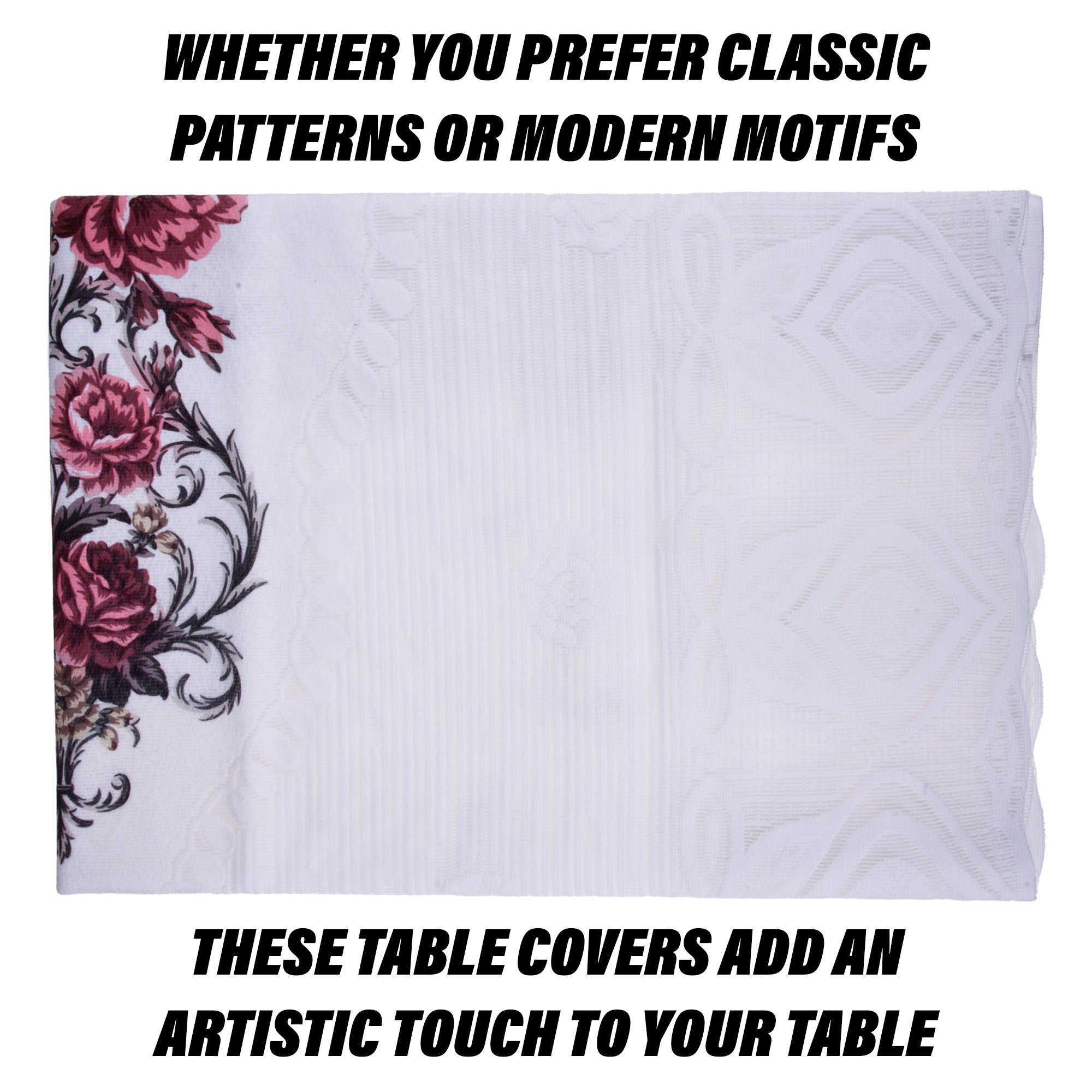 Kuber Industries Center Table Cover | Cotton Table Cloth Cover | 4-Seater Table Cloth | Glory Table Cover | Table Protector | Table Cover for Center Table | 40x60 Inch | CTC | White & Pink