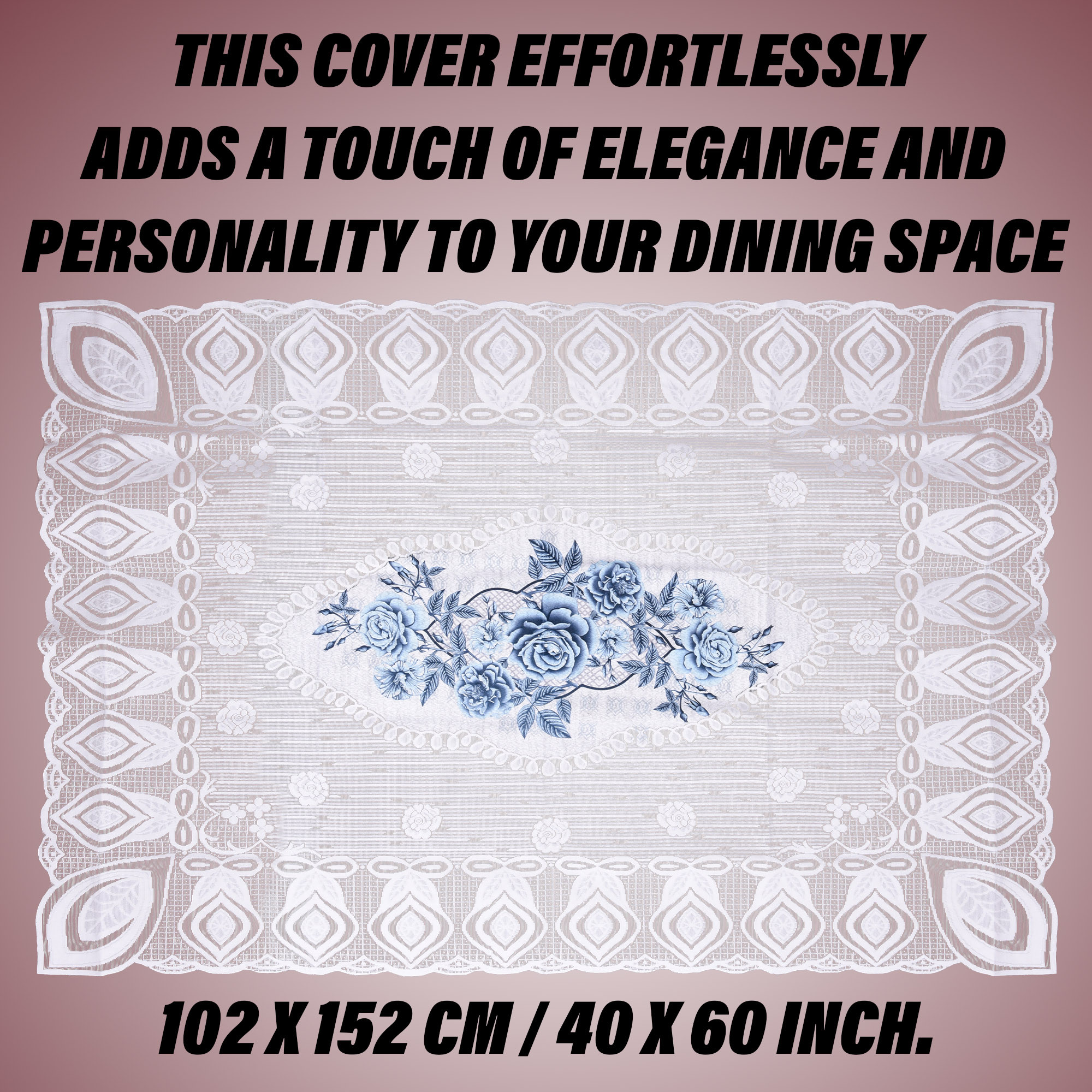 Kuber Industries Center Table Cover | Cotton Table Cloth Cover | 4-Seater Table Cloth | Glory Table Cover | Table Protector | Table Cover for Center Table | 40x60 Inch | CTC | White & Blue