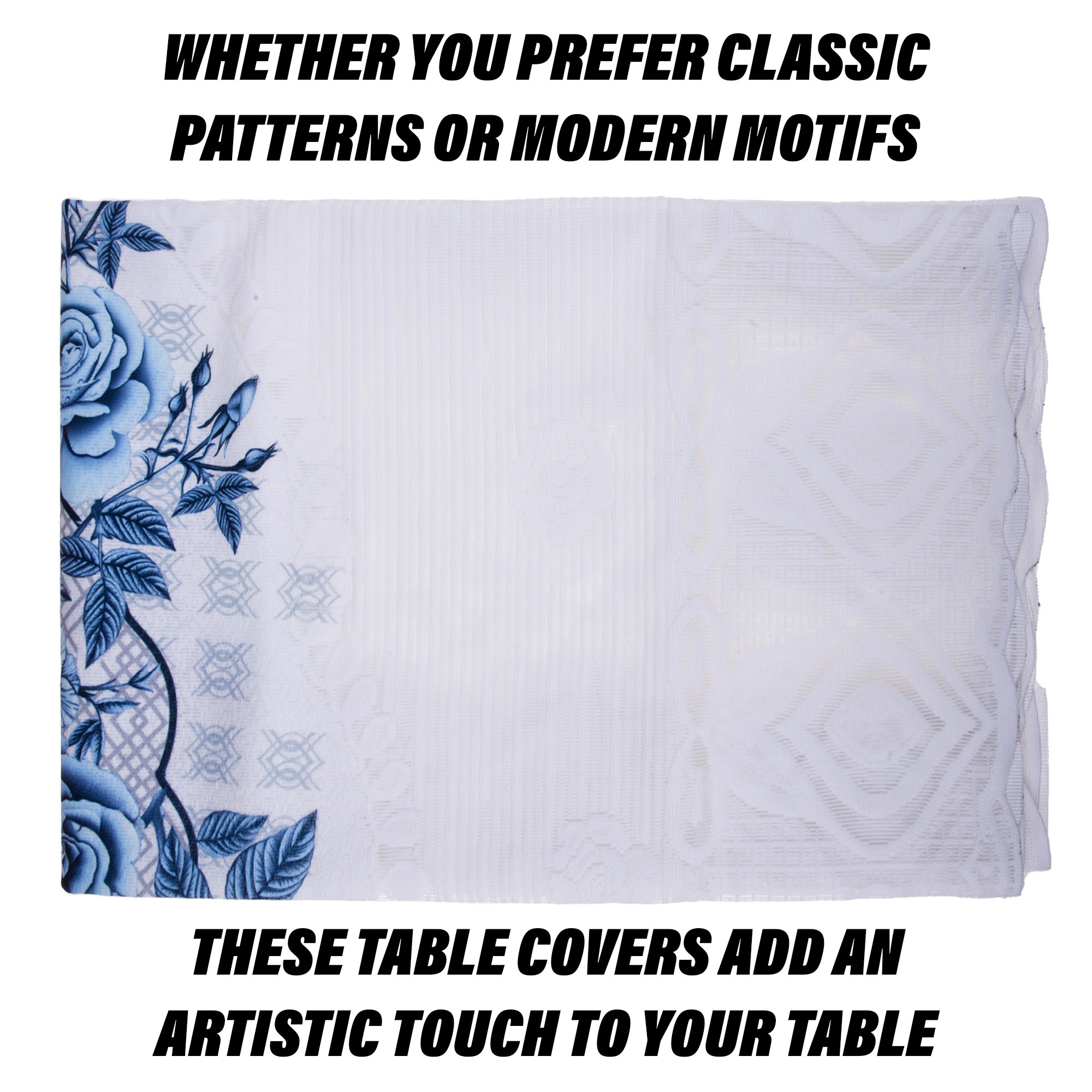 Kuber Industries Center Table Cover | Cotton Table Cloth Cover | 4-Seater Table Cloth | Glory Table Cover | Table Protector | Table Cover for Center Table | 40x60 Inch | CTC | White & Blue