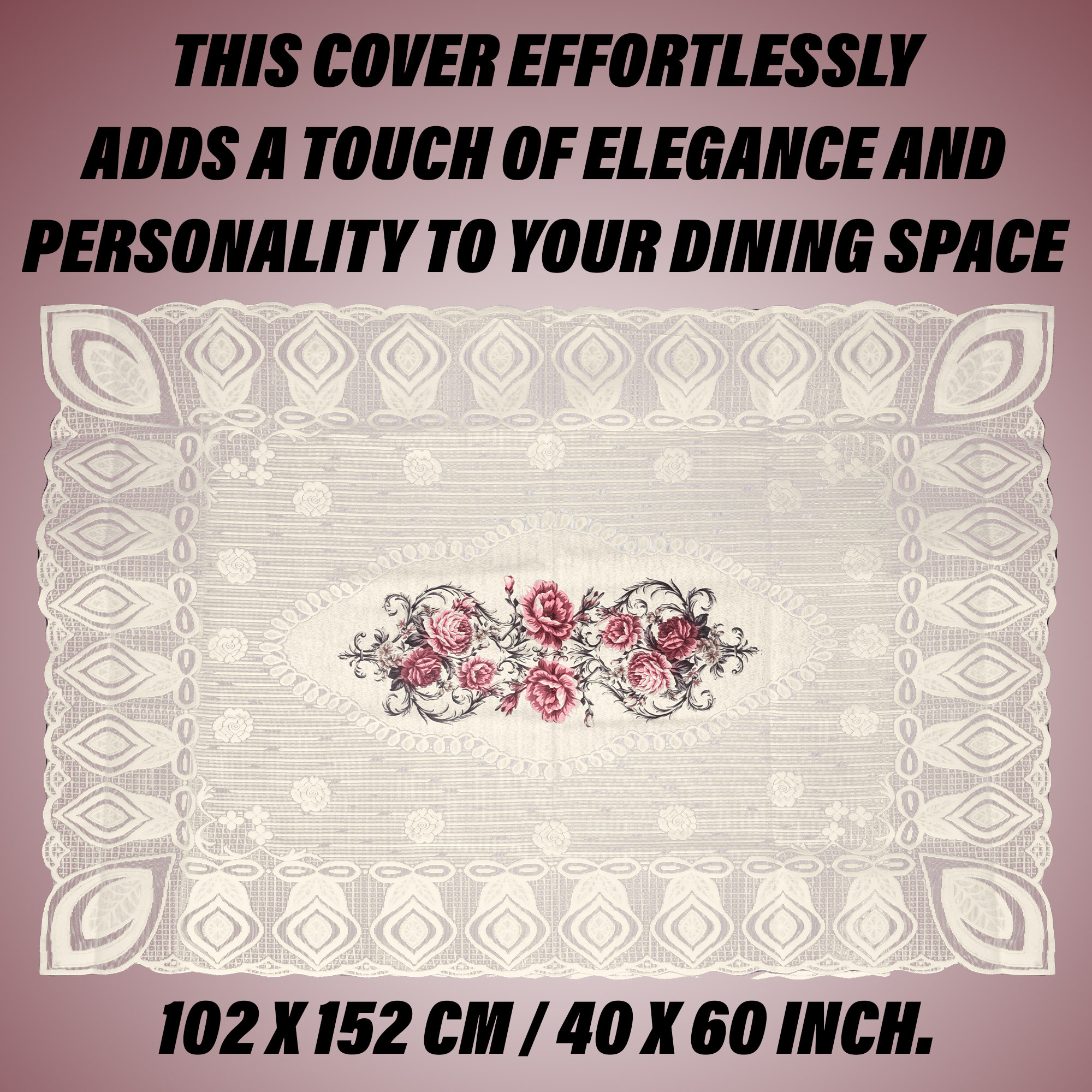 Kuber Industries Center Table Cover | Cotton Table Cloth Cover | 4-Seater Table Cloth | Glory Table Cover | Table Protector | Table Cover for Center Table | 40x60 Inch | CTC | Cream & Pink