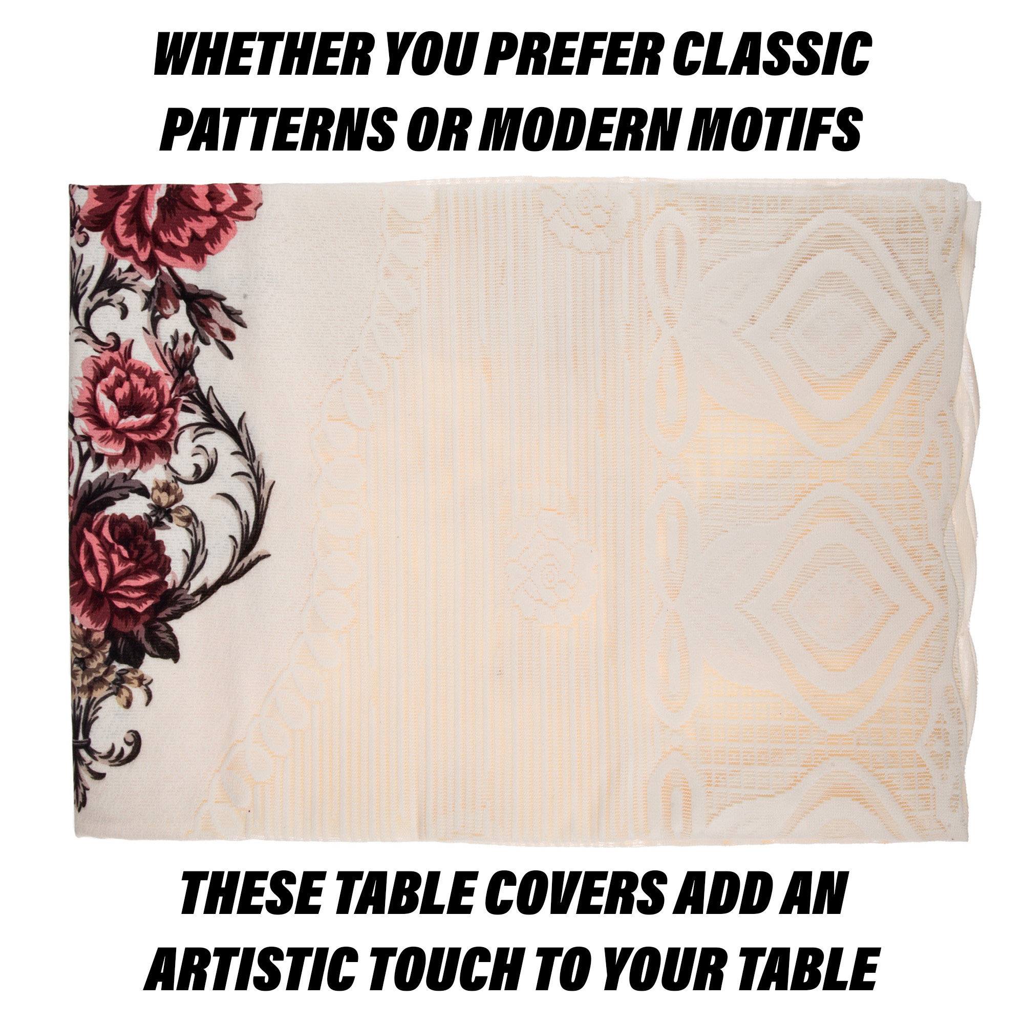 Kuber Industries Center Table Cover | Cotton Table Cloth Cover | 4-Seater Table Cloth | Glory Table Cover | Table Protector | Table Cover for Center Table | 40x60 Inch | CTC | Cream & Pink