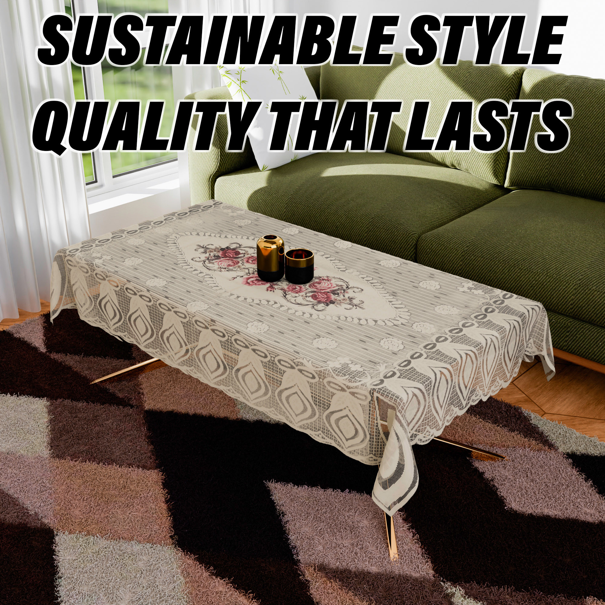 Kuber Industries Center Table Cover | Cotton Table Cloth Cover | 4-Seater Table Cloth | Glory Table Cover | Table Protector | Table Cover for Center Table | 40x60 Inch | CTC | Cream & Pink