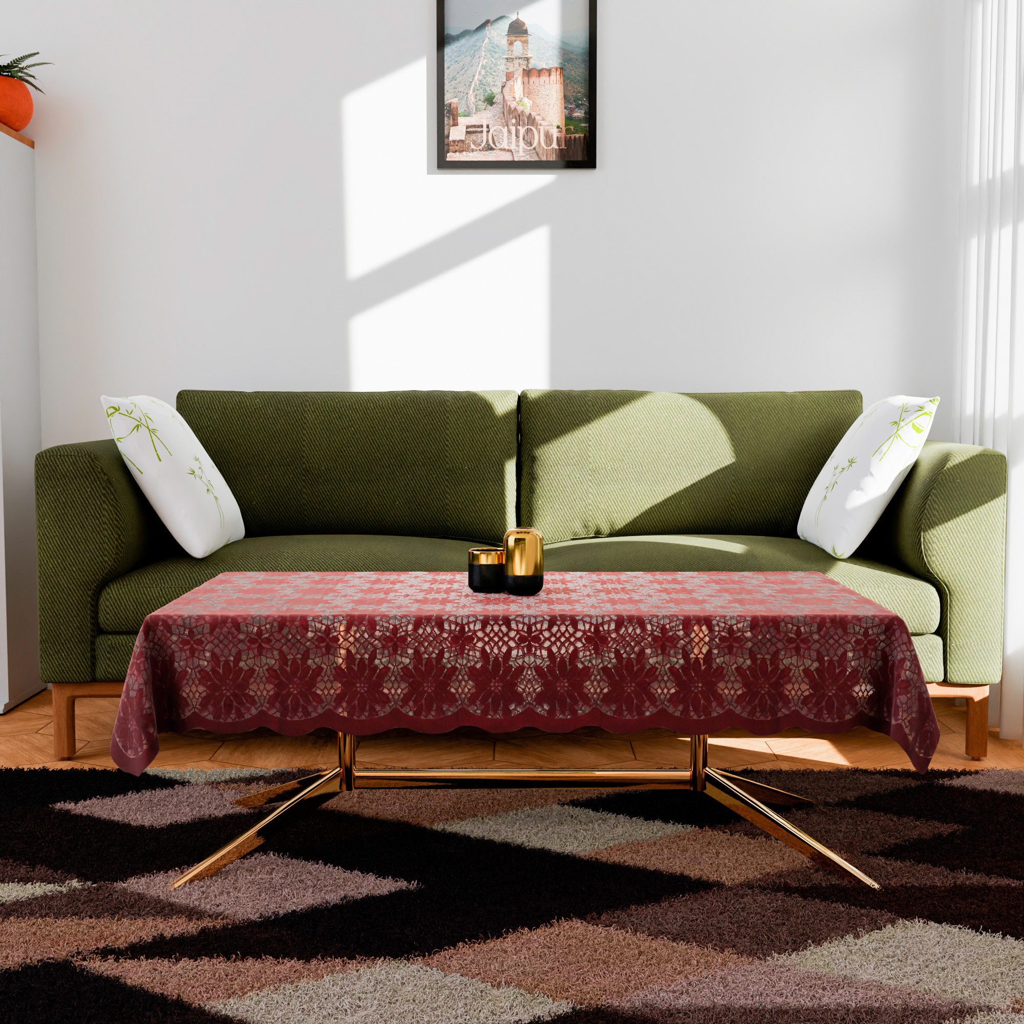 Kuber Industries Center Table Cover  Cotton Table Cloth Cover  4-Seater Table Cloth  Plain Jasmin Flower Table Cover  Table Protector  Table Cover for Center Table  40x60 Inch  Maroon