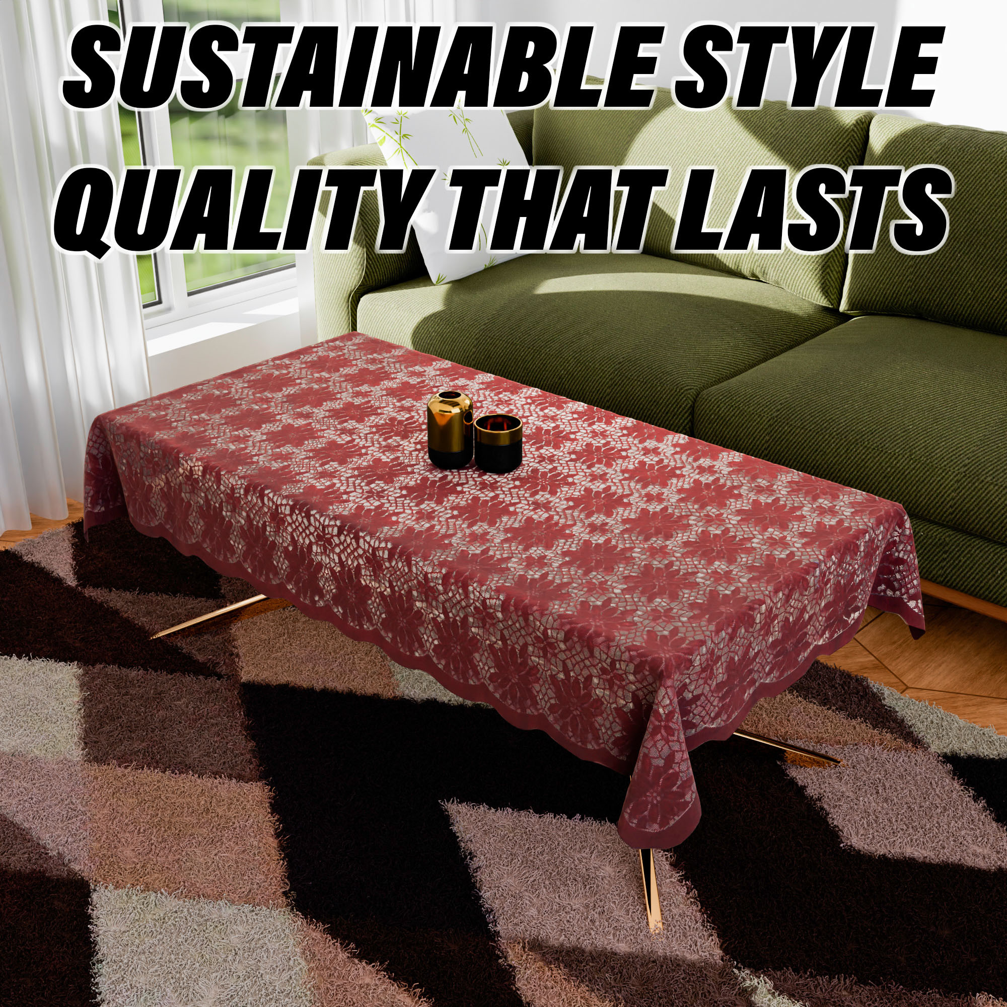 Kuber Industries Center Table Cover  Cotton Table Cloth Cover  4-Seater Table Cloth  Plain Jasmin Flower Table Cover  Table Protector  Table Cover for Center Table  40x60 Inch  Maroon