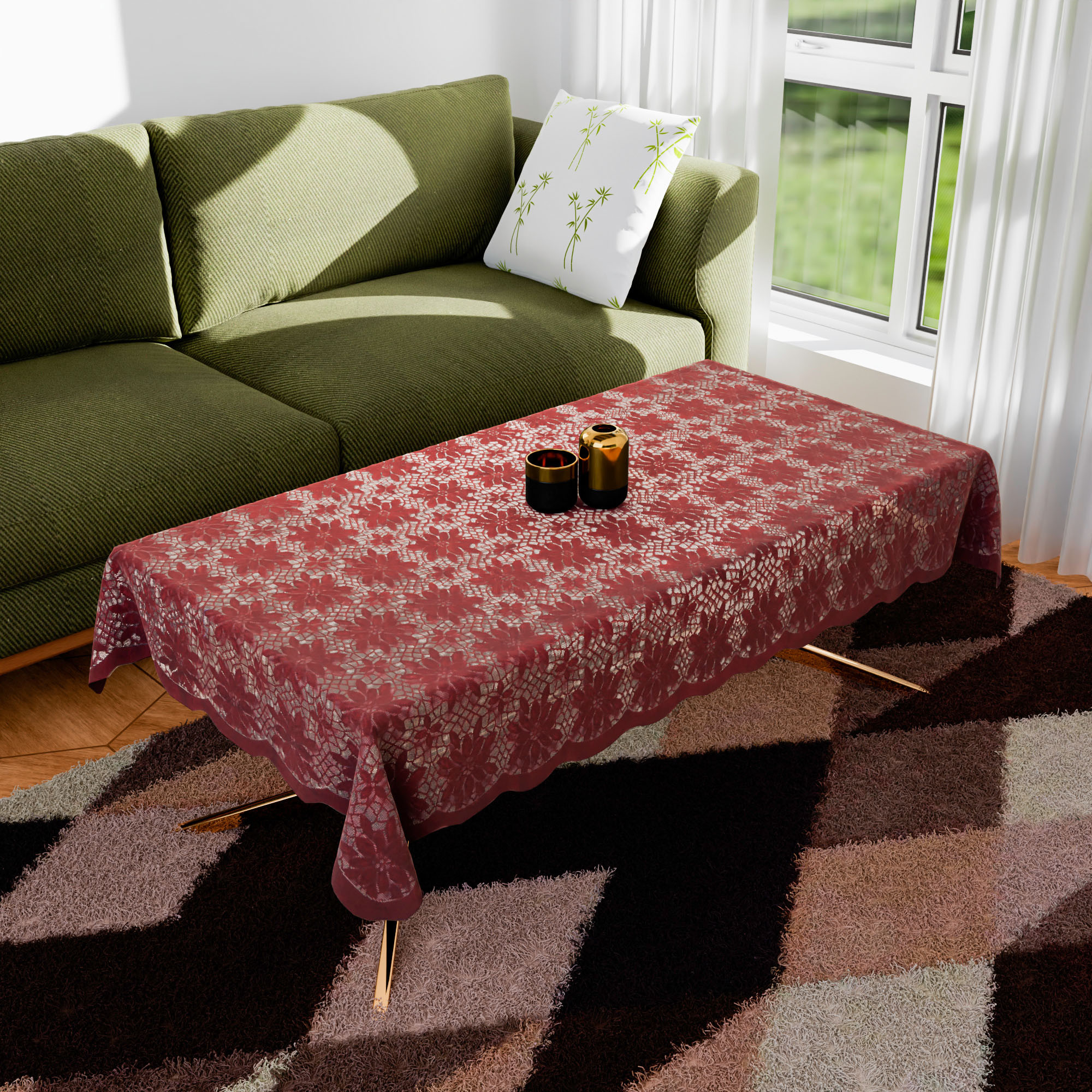 Kuber Industries Center Table Cover | Cotton Table Cloth Cover | 4-Seater Table Cloth | Plain Jasmin Flower Table Cover | Table Protector | Table Cover for Center Table | 40x60 Inch | Maroon