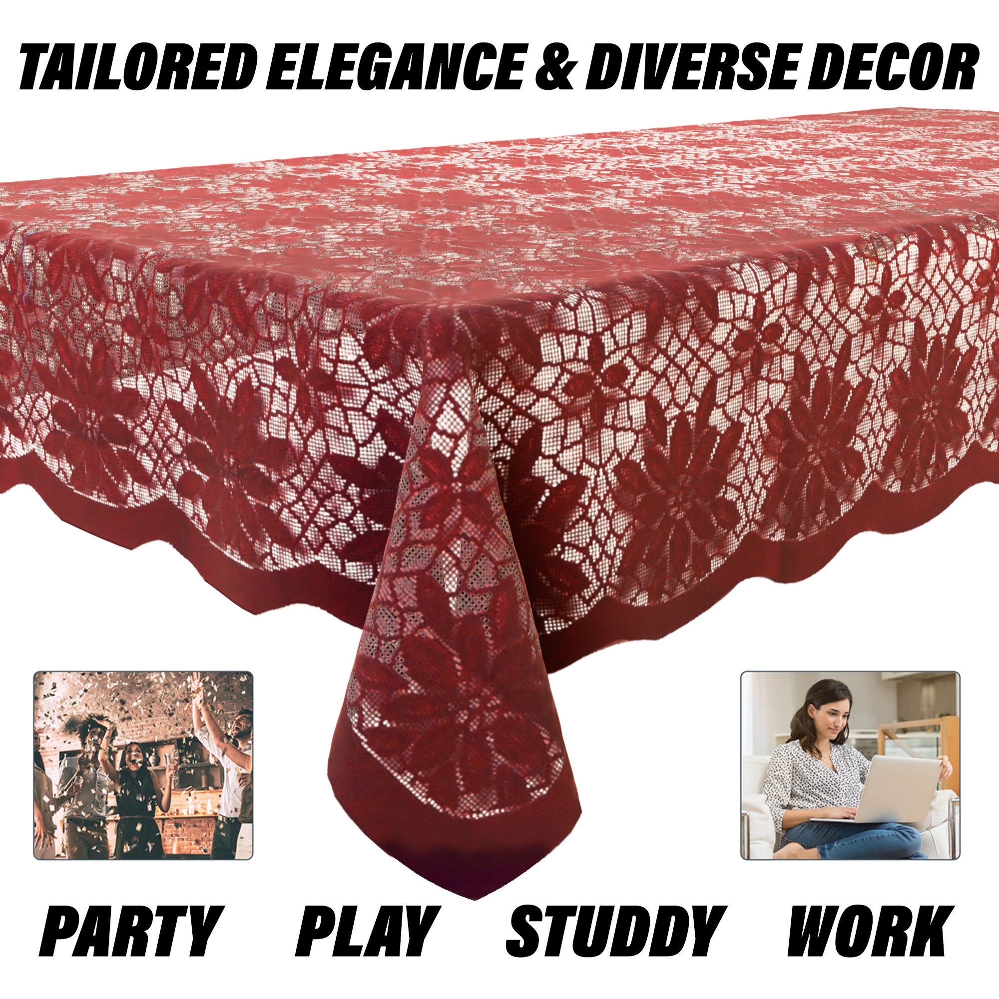 Kuber Industries Center Table Cover | Cotton Table Cloth Cover | 4-Seater Table Cloth | Plain Jasmin Flower Table Cover | Table Protector | Table Cover for Center Table | 40x60 Inch | Maroon