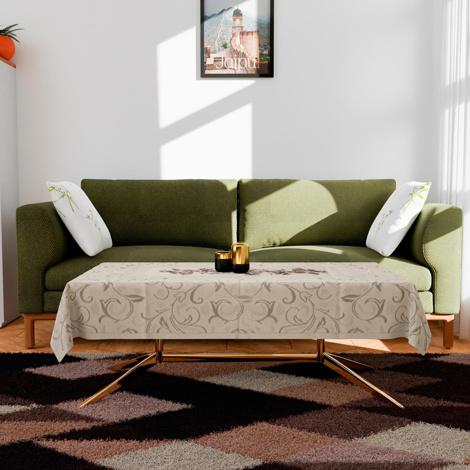 Kuber Industries Center Table Cover  Cotton Table Cloth Cover  4-Seater Table Cloth  Rainbow Table Cover  Table Protector  Table Cover for Center Table  40x60 Inch  CTC  Cream