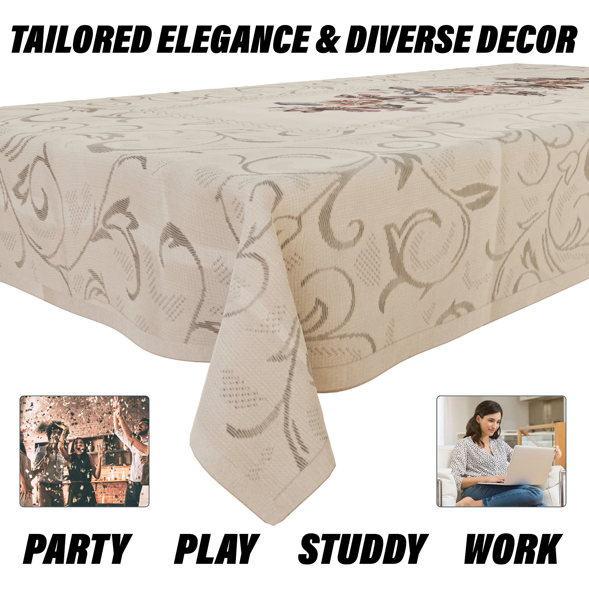 Kuber Industries Center Table Cover  Cotton Table Cloth Cover  4-Seater Table Cloth  Rainbow Table Cover  Table Protector  Table Cover for Center Table  40x60 Inch  CTC  Cream