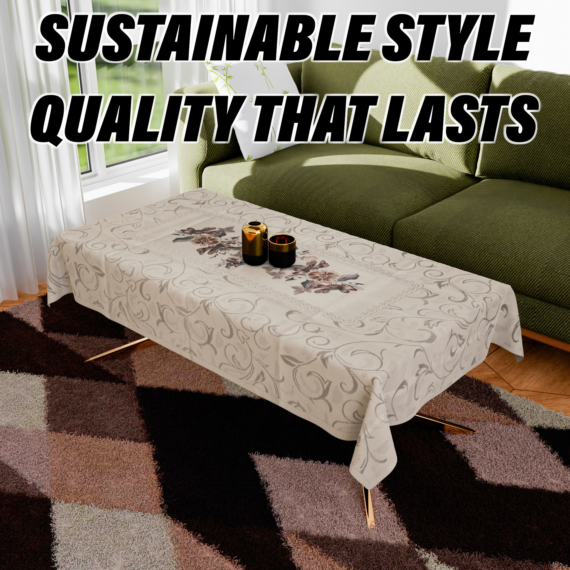 Kuber Industries Center Table Cover  Cotton Table Cloth Cover  4-Seater Table Cloth  Rainbow Table Cover  Table Protector  Table Cover for Center Table  40x60 Inch  CTC  Cream