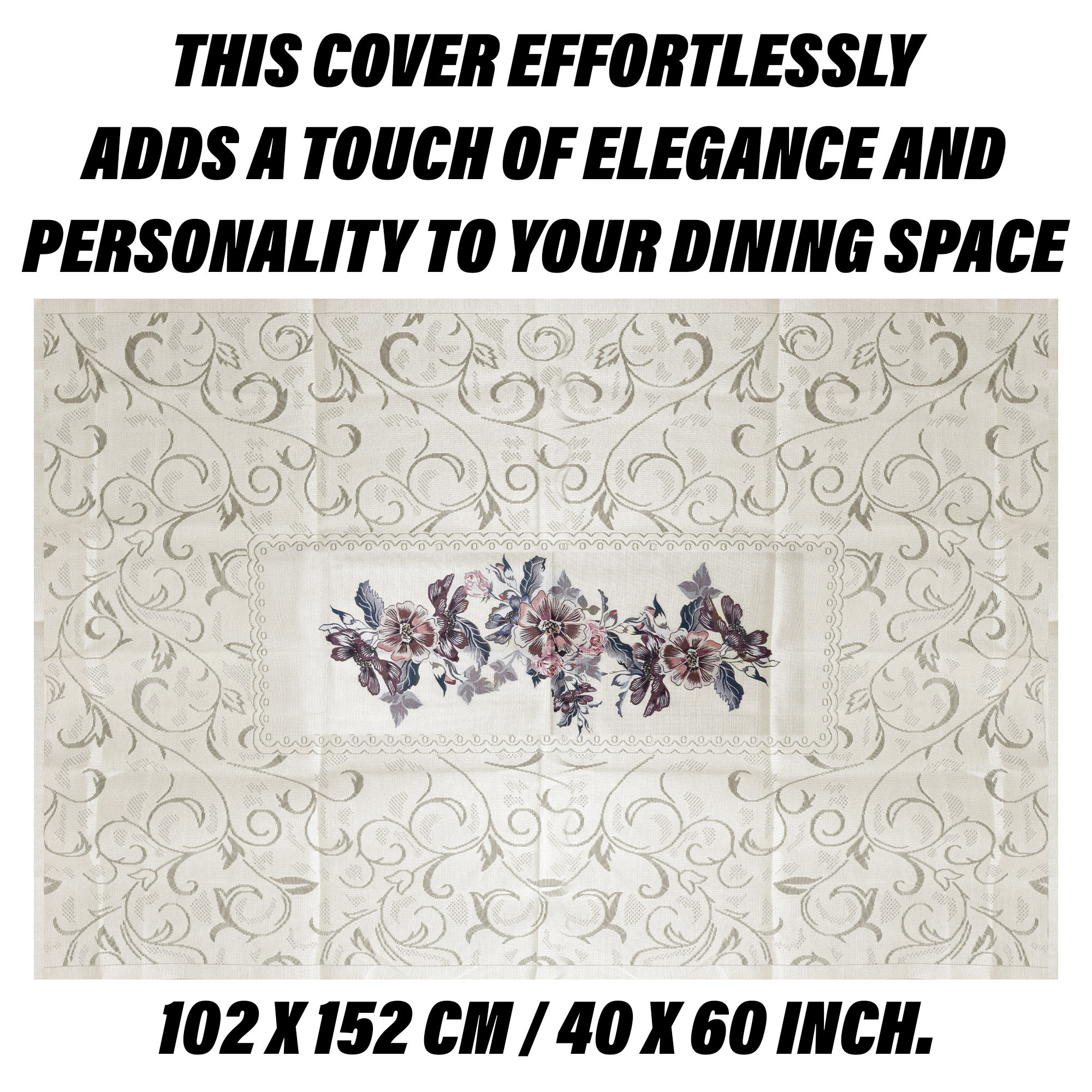 Kuber Industries Center Table Cover | Cotton Table Cloth Cover | 4-Seater Table Cloth | Rainbow Table Cover | Table Protector | Table Cover for Center Table | 40x60 Inch | CTC | Cream