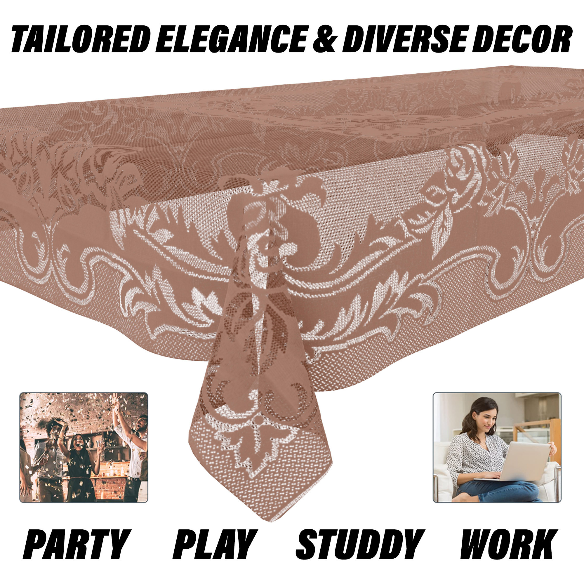 Kuber Industries Center Table Cover  Cotton Table Cloth Cover  4-Seater Table Cloth  Self Gulmohar Vila Table Cover  Table Protector  Table Cover for Center Table  40x60 Inch  Peach