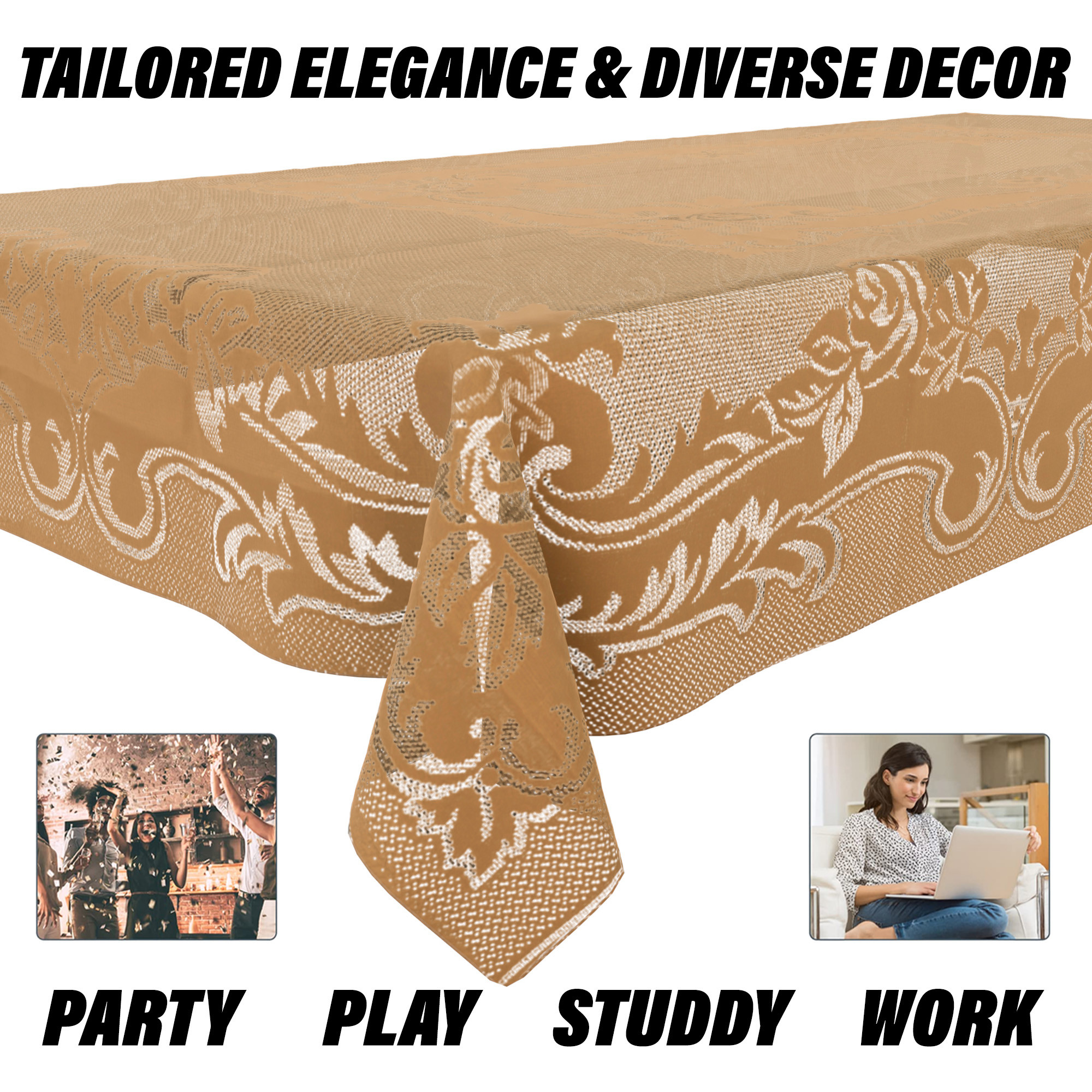 Kuber Industries Center Table Cover  Cotton Table Cloth Cover  4-Seater Table Cloth  Self Gulmohar Vila Table Cover  Table Protector  Table Cover for Center Table  40x60 Inch  Brown