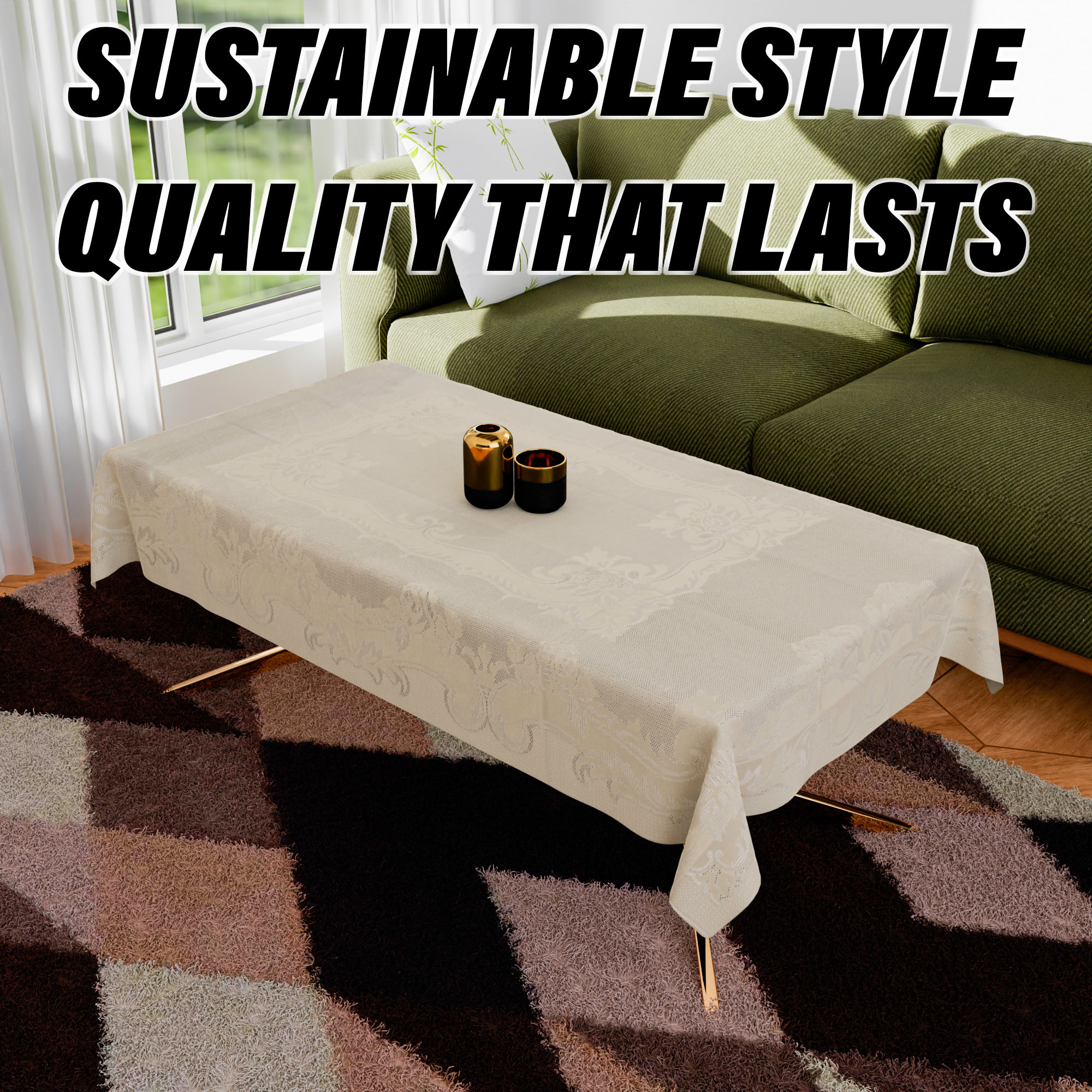 Kuber Industries Center Table Cover  Cotton Table Cloth Cover  4-Seater Table Cloth  Self Gulmohar Vila Table Cover  Table Protector  Table Cover for Center Table  40x60 Inch  Cream