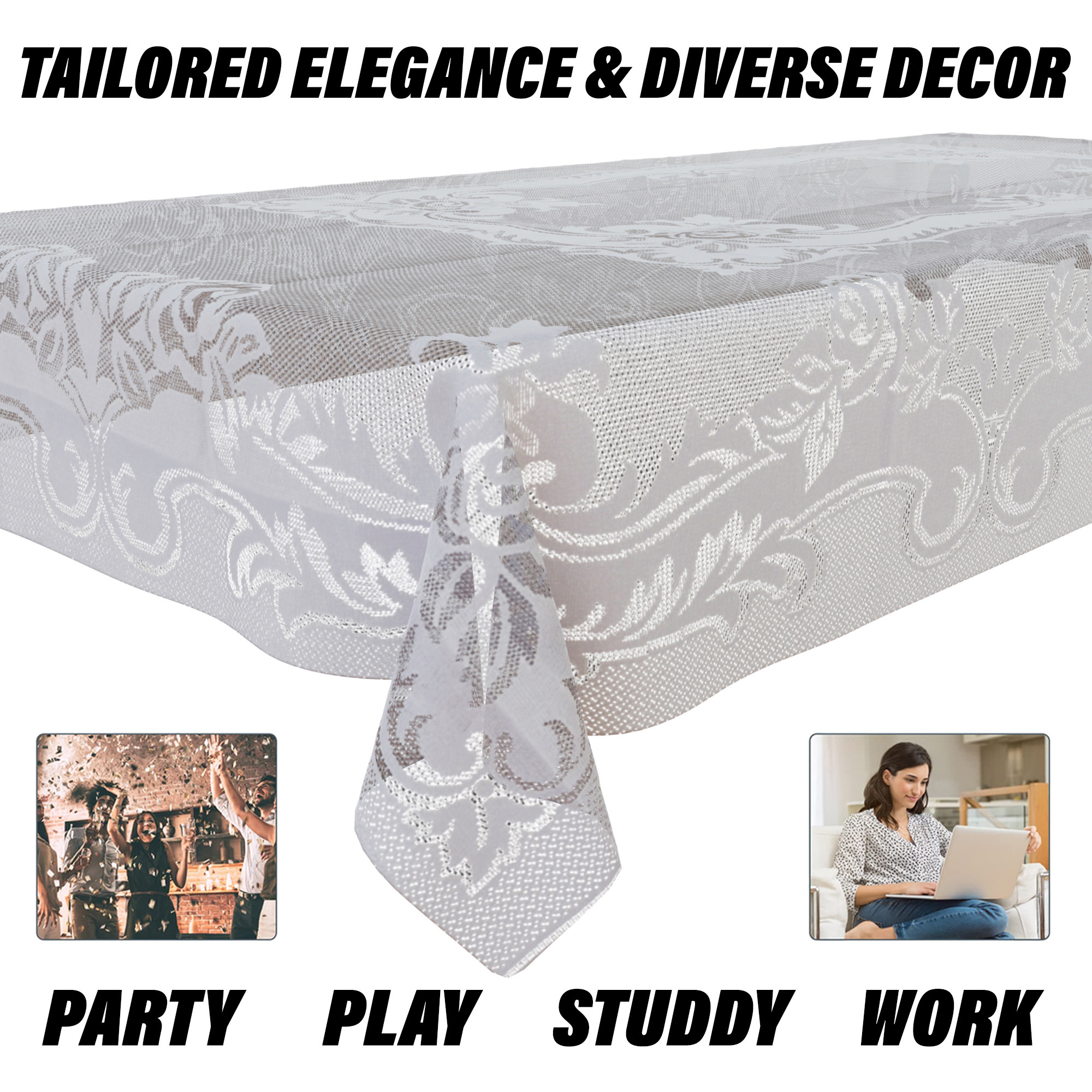 Kuber Industries Center Table Cover  Cotton Table Cloth Cover  4-Seater Table Cloth  Self Gulmohar Vila Table Cover  Table Protector  Table Cover for Center Table  40x60 Inch  White