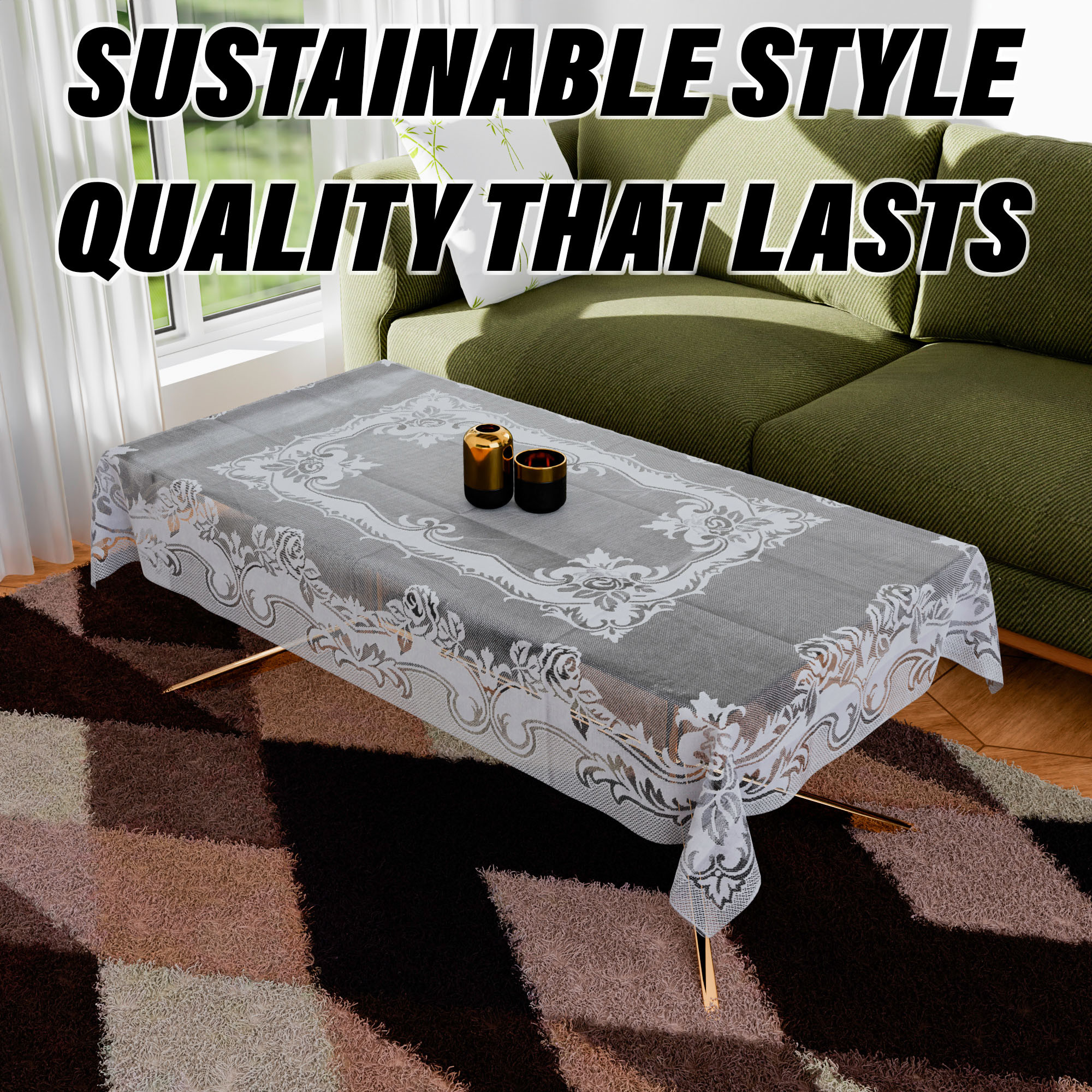 Kuber Industries Center Table Cover  Cotton Table Cloth Cover  4-Seater Table Cloth  Self Gulmohar Vila Table Cover  Table Protector  Table Cover for Center Table  40x60 Inch  White