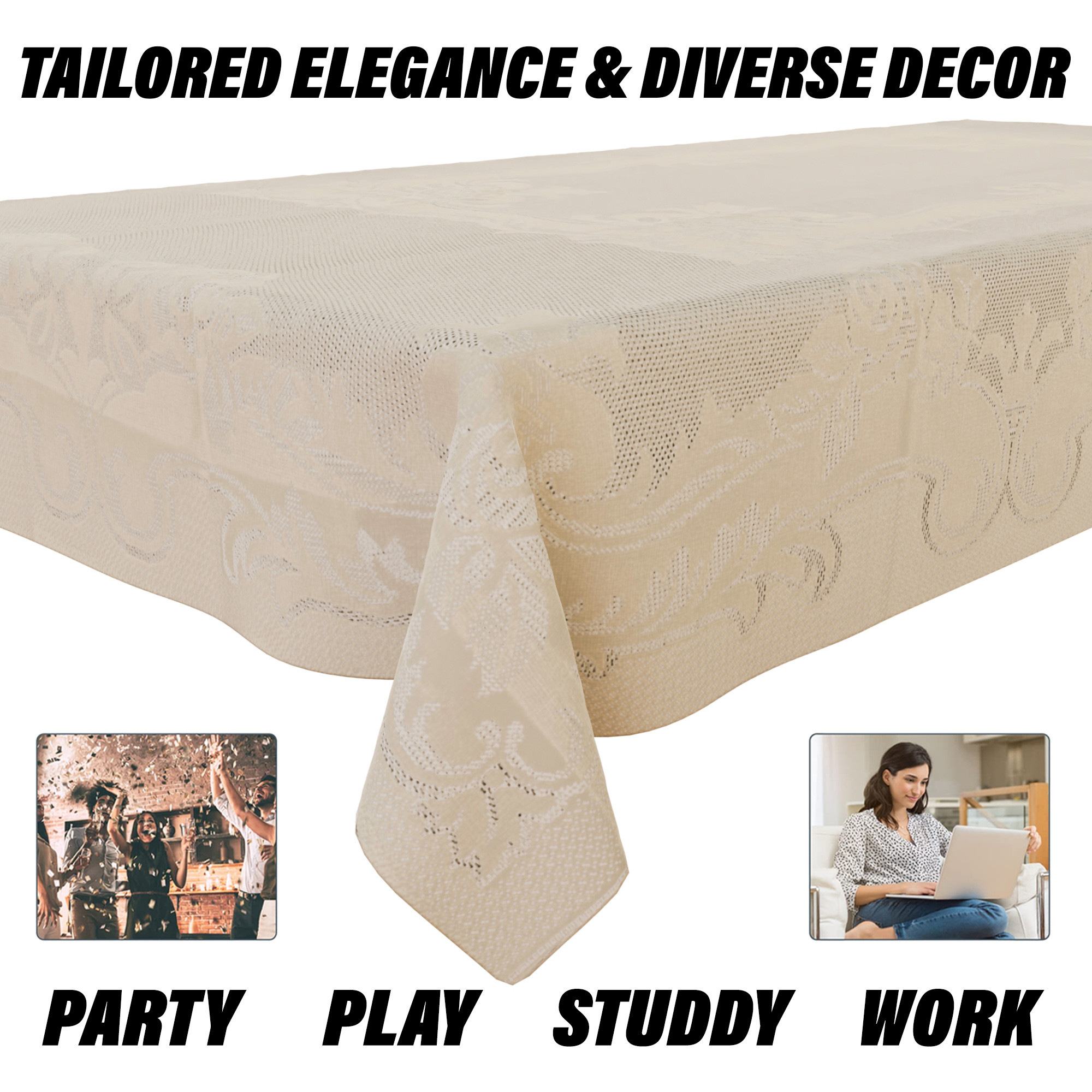 Kuber Industries Center Table Cover | Cotton Table Cloth Cover | 4-Seater Table Cloth | Self Gulmohar Vila Table Cover | Table Protector | Table Cover for Center Table | 40x60 Inch | Cream