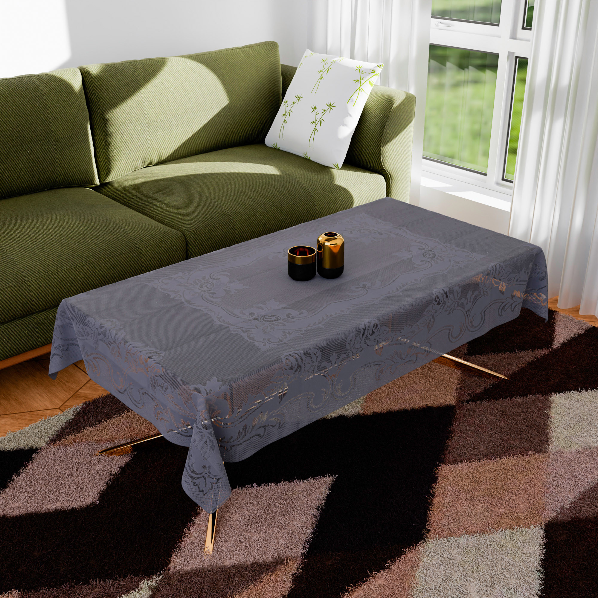 Kuber Industries Center Table Cover | Cotton Table Cloth Cover | 4-Seater Table Cloth | Self Gulmohar Vila Table Cover | Table Protector | Table Cover for Center Table | 40x60 Inch | Gray