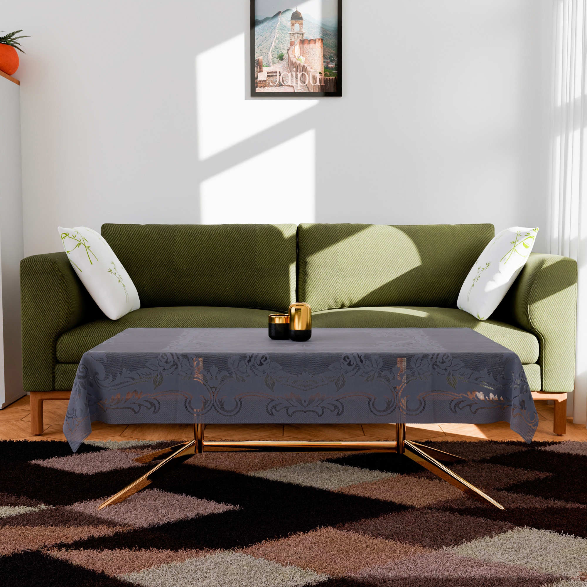 Kuber Industries Center Table Cover | Cotton Table Cloth Cover | 4-Seater Table Cloth | Self Gulmohar Vila Table Cover | Table Protector | Table Cover for Center Table | 40x60 Inch | Gray
