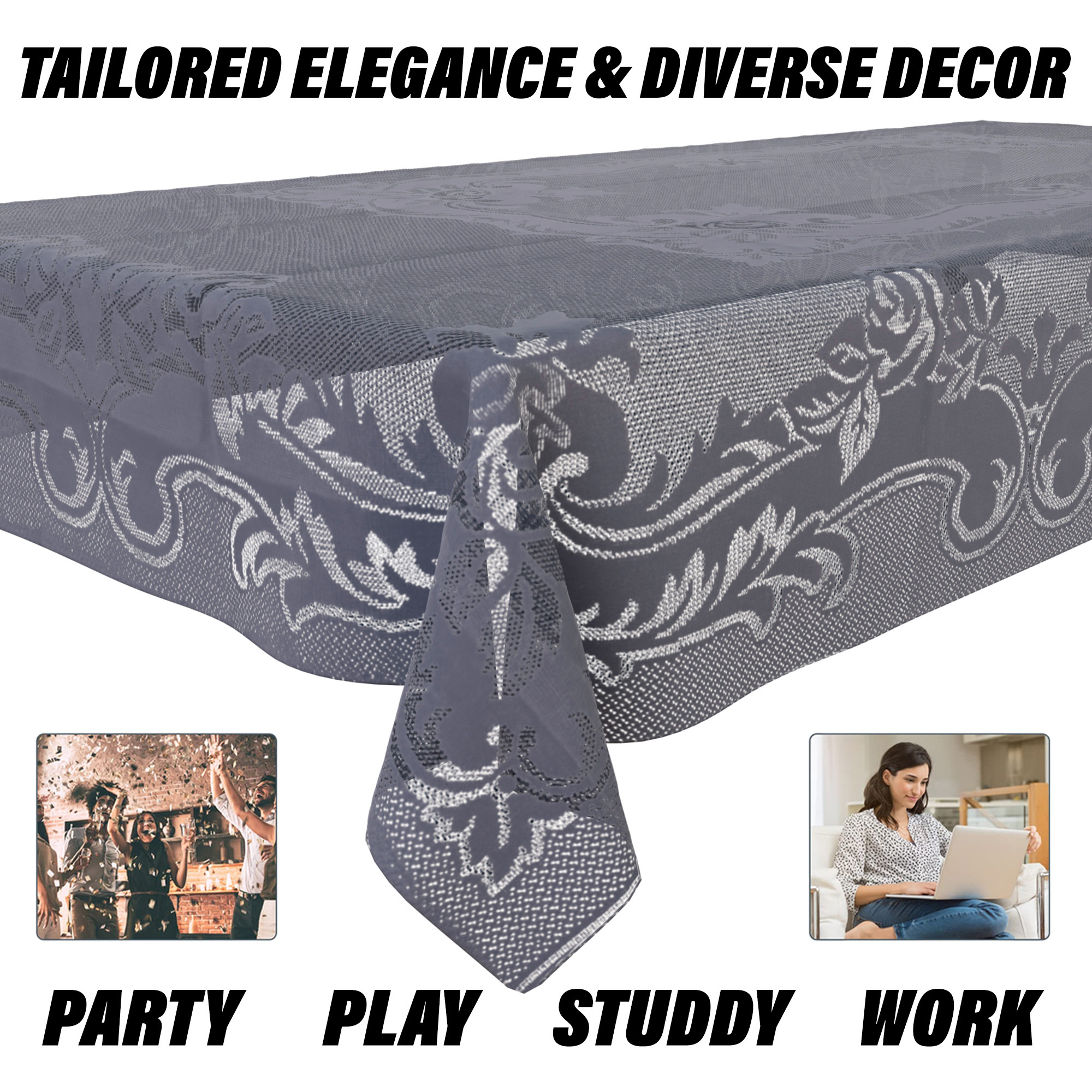 Kuber Industries Center Table Cover | Cotton Table Cloth Cover | 4-Seater Table Cloth | Self Gulmohar Vila Table Cover | Table Protector | Table Cover for Center Table | 40x60 Inch | Gray