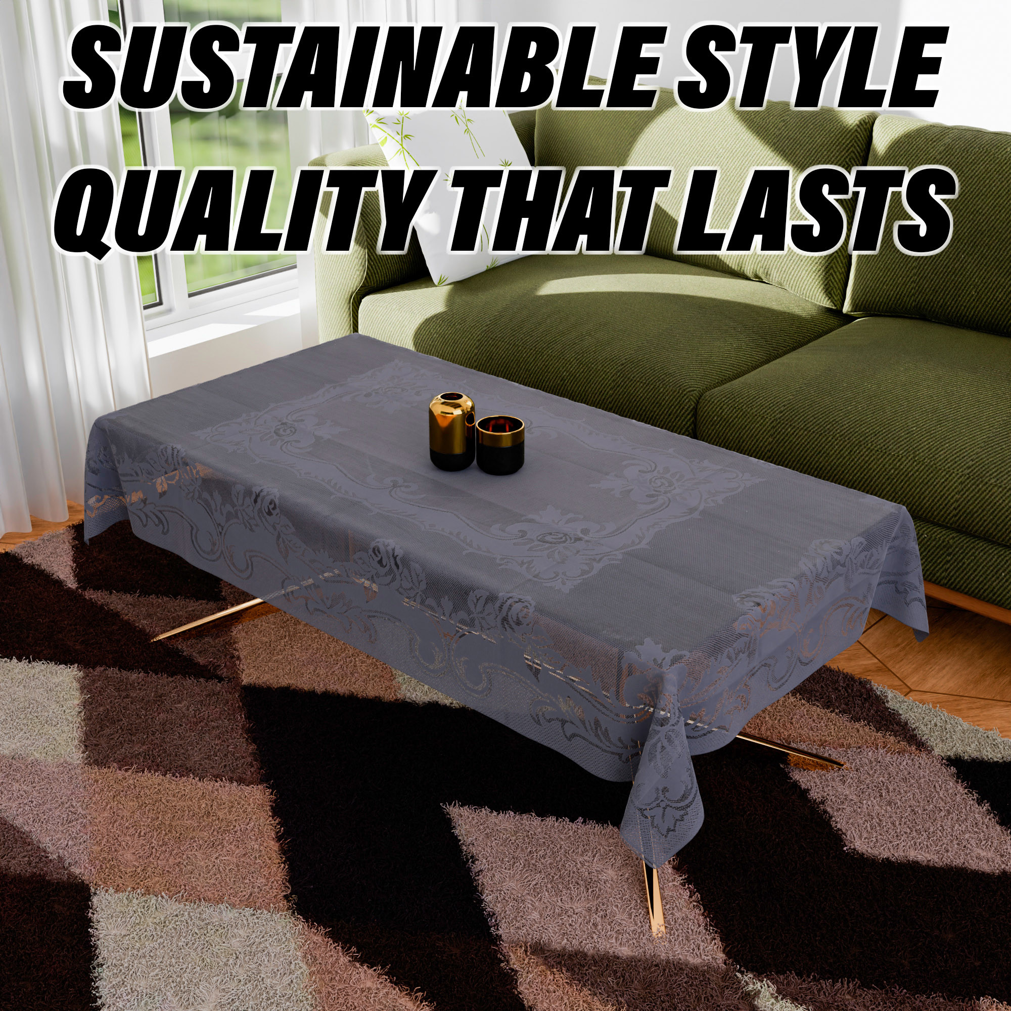 Kuber Industries Center Table Cover | Cotton Table Cloth Cover | 4-Seater Table Cloth | Self Gulmohar Vila Table Cover | Table Protector | Table Cover for Center Table | 40x60 Inch | Gray