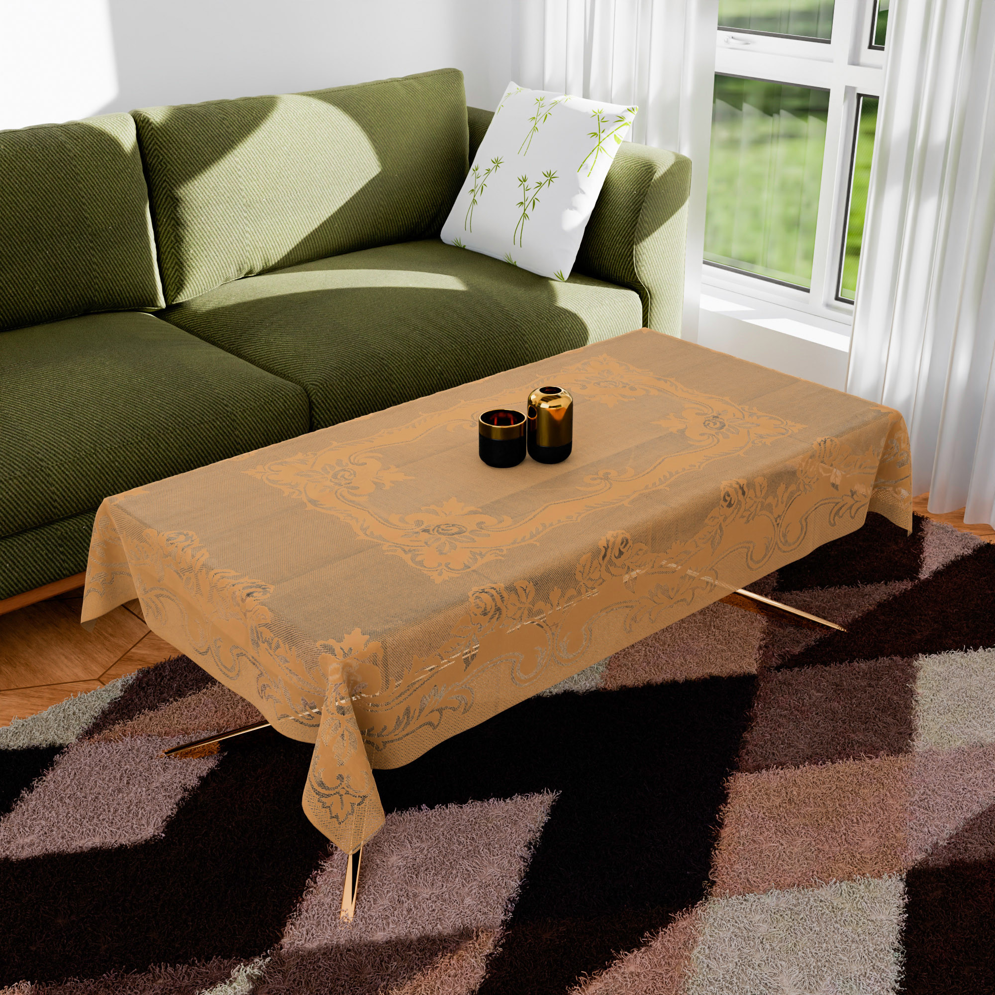 Kuber Industries Center Table Cover | Cotton Table Cloth Cover | 4-Seater Table Cloth | Self Gulmohar Vila Table Cover | Table Protector | Table Cover for Center Table | 40x60 Inch | Brown