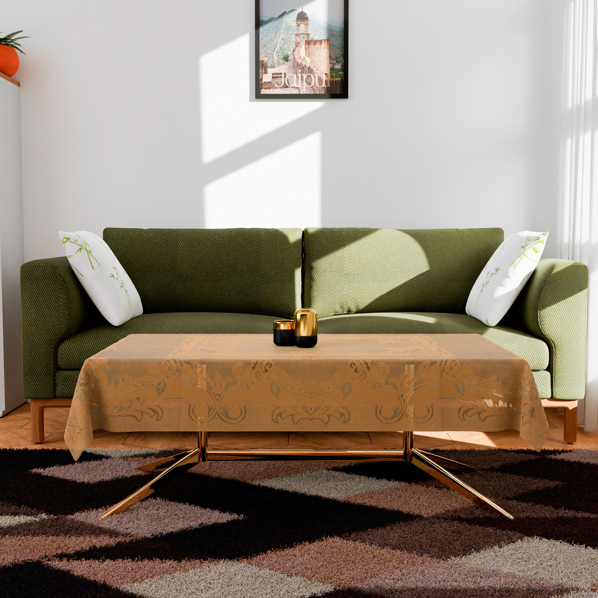 Kuber Industries Center Table Cover | Cotton Table Cloth Cover | 4-Seater Table Cloth | Self Gulmohar Vila Table Cover | Table Protector | Table Cover for Center Table | 40x60 Inch | Brown