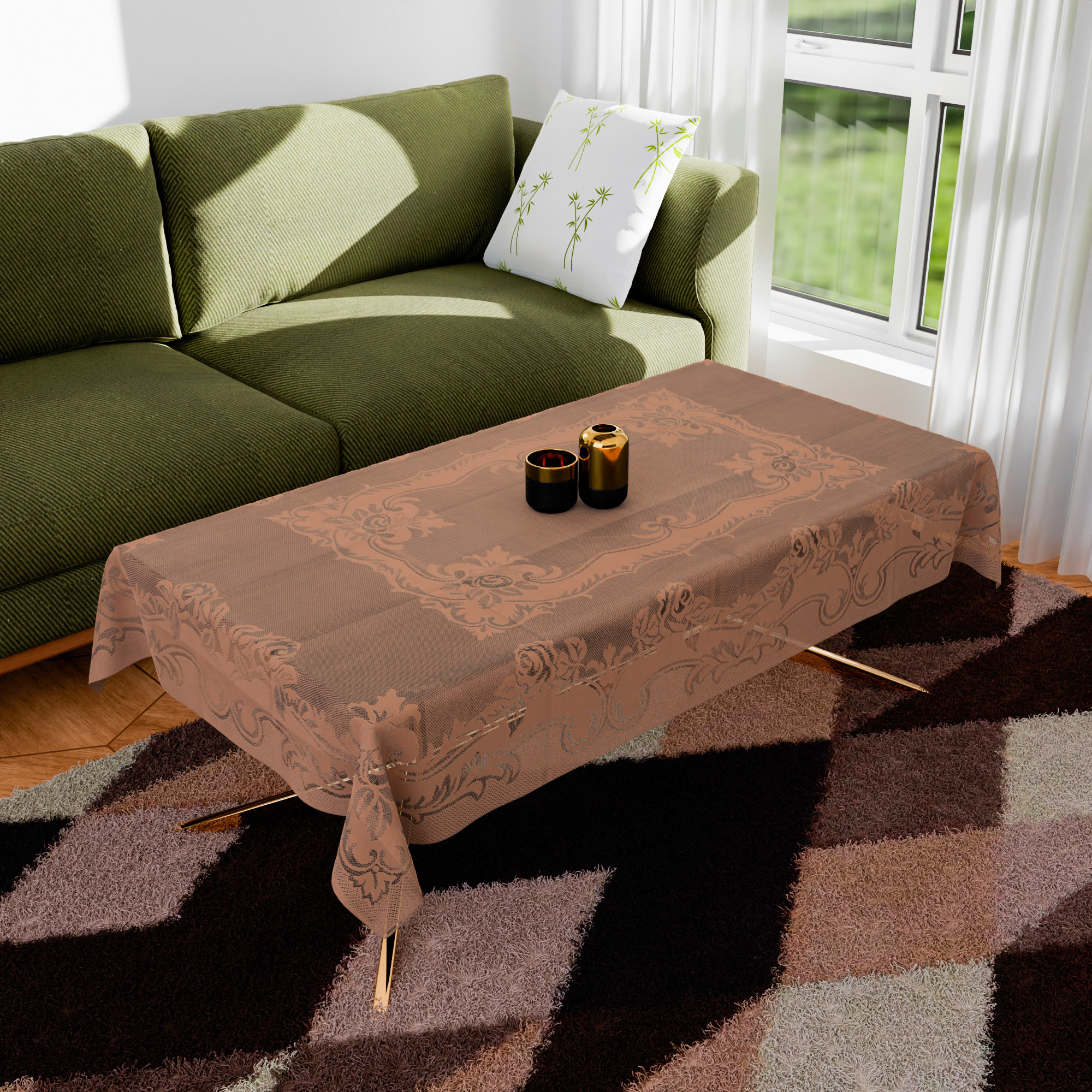Kuber Industries Center Table Cover | Cotton Table Cloth Cover | 4-Seater Table Cloth | Self Gulmohar Vila Table Cover | Table Protector | Table Cover for Center Table | 40x60 Inch | Peach