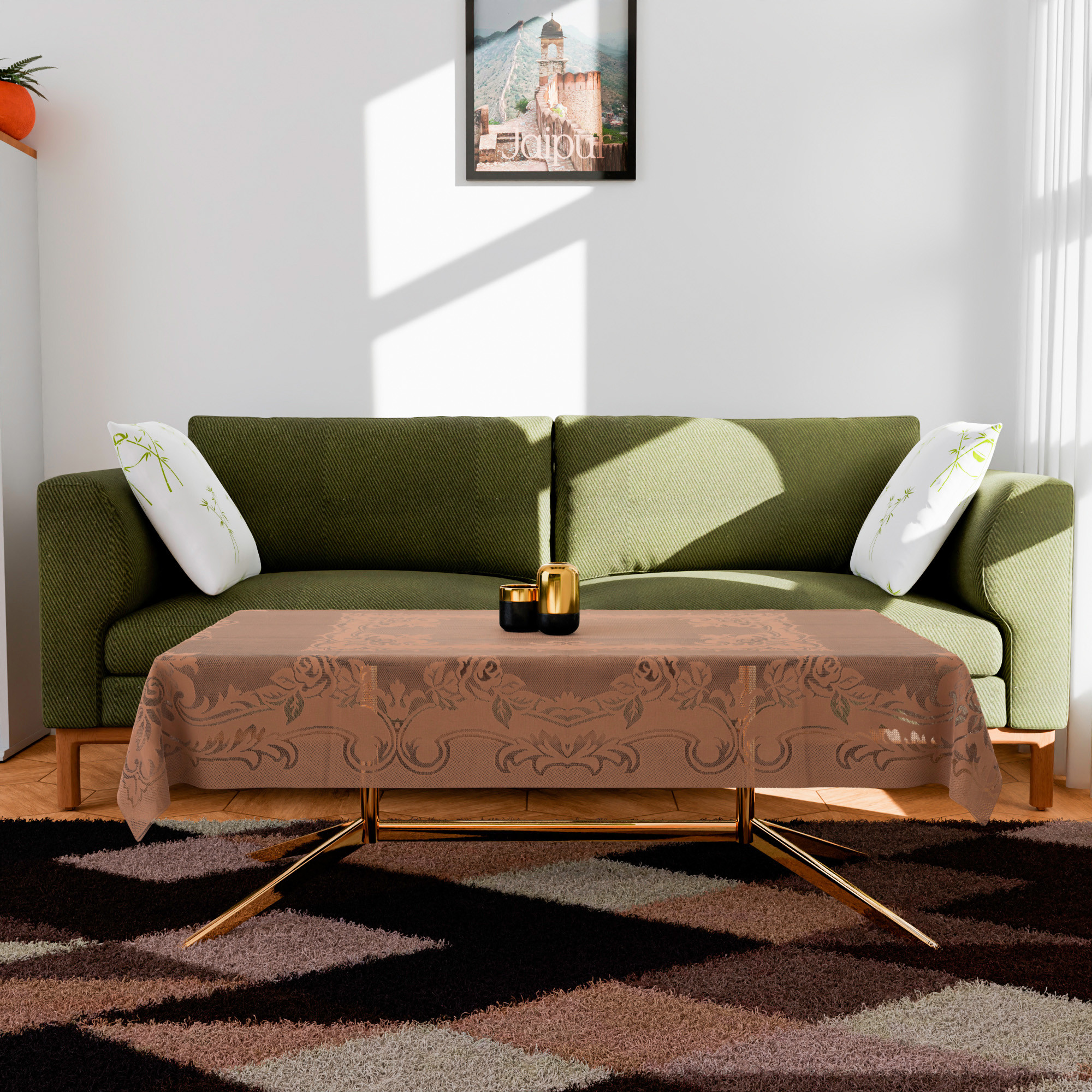 Kuber Industries Center Table Cover | Cotton Table Cloth Cover | 4-Seater Table Cloth | Self Gulmohar Vila Table Cover | Table Protector | Table Cover for Center Table | 40x60 Inch | Peach
