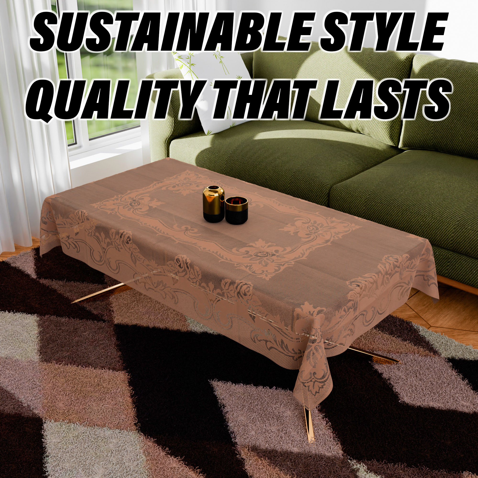 Kuber Industries Center Table Cover | Cotton Table Cloth Cover | 4-Seater Table Cloth | Self Gulmohar Vila Table Cover | Table Protector | Table Cover for Center Table | 40x60 Inch | Peach