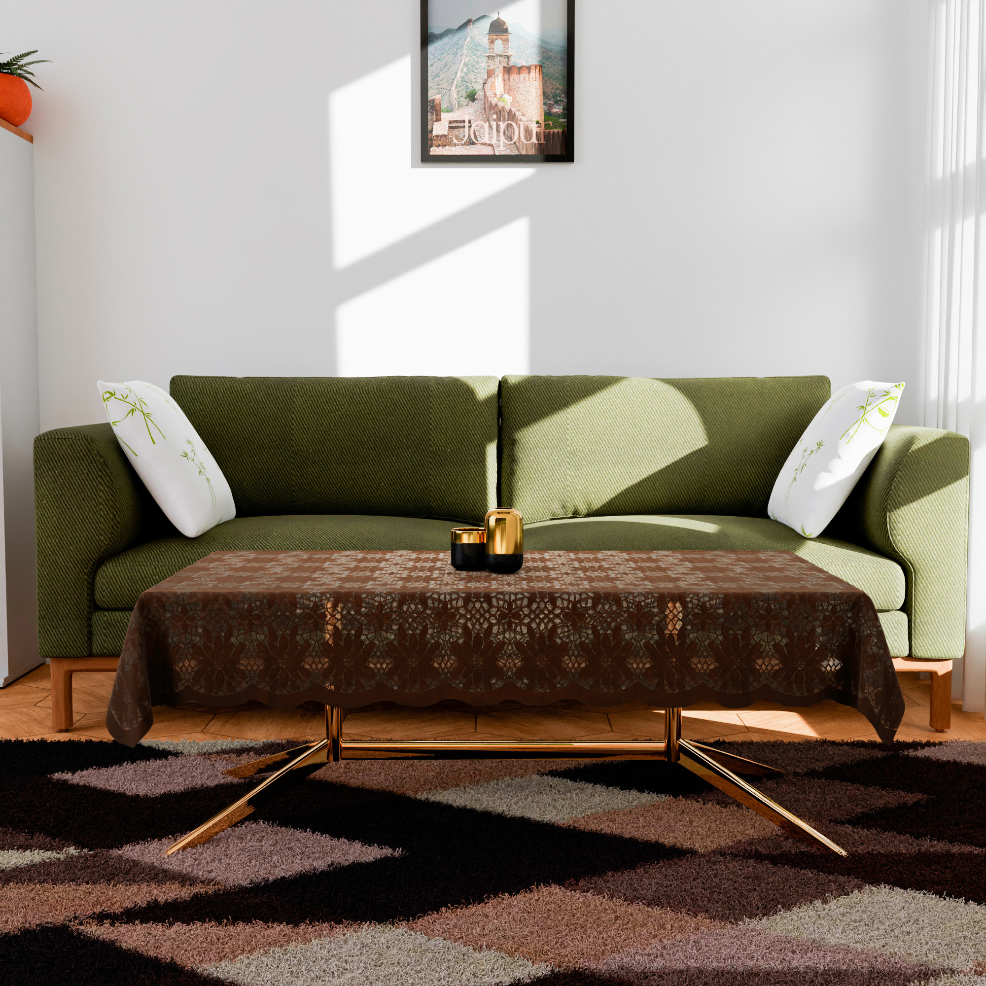 Kuber Industries Center Table Cover  Cotton Table Cloth Cover  4-Seater Table Cloth  Table Protector Cover  Table Cover for Center Table  Plain Jasmin Flower Table Cover    Brown