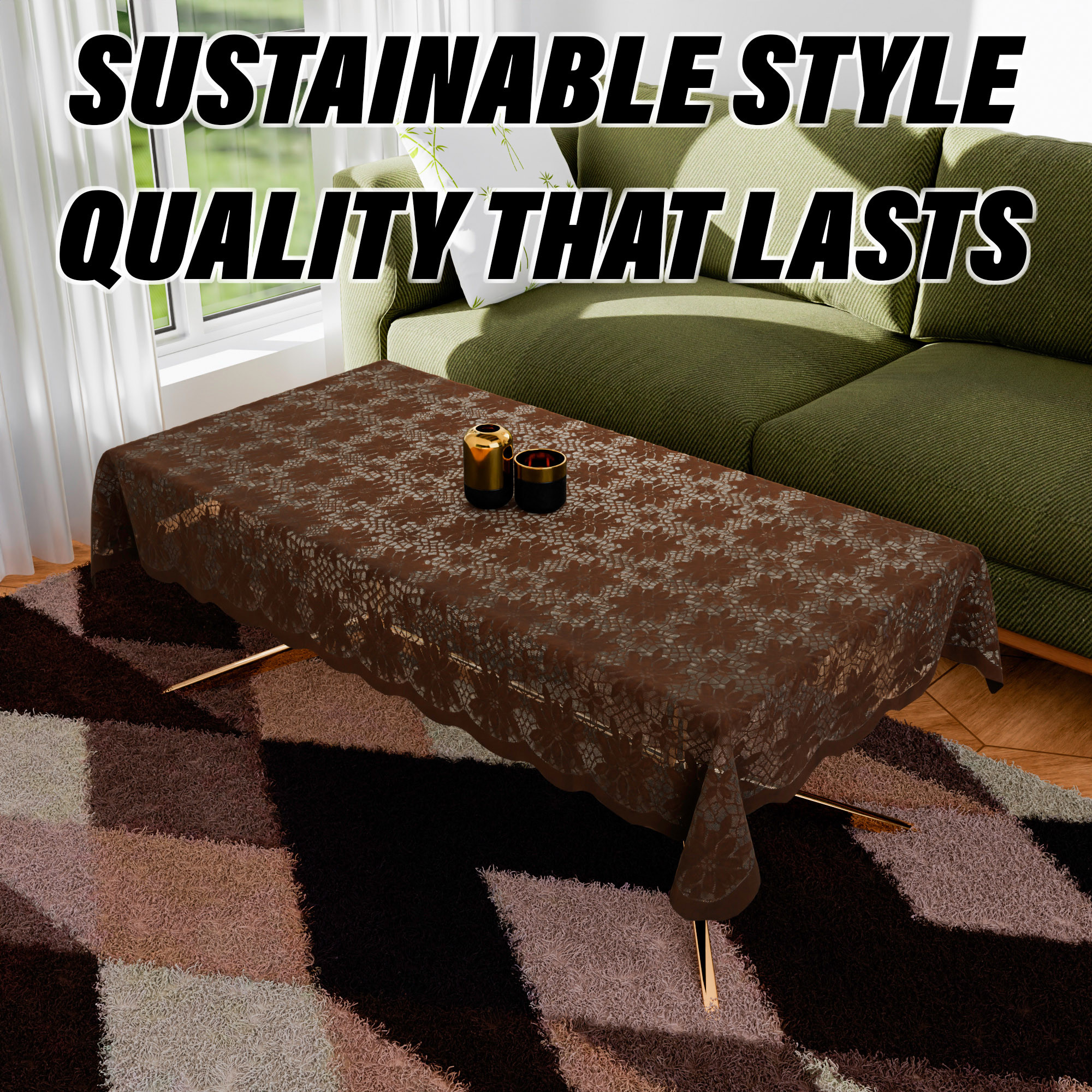 Kuber Industries Center Table Cover  Cotton Table Cloth Cover  4-Seater Table Cloth  Table Protector Cover  Table Cover for Center Table  Plain Jasmin Flower Table Cover    Brown