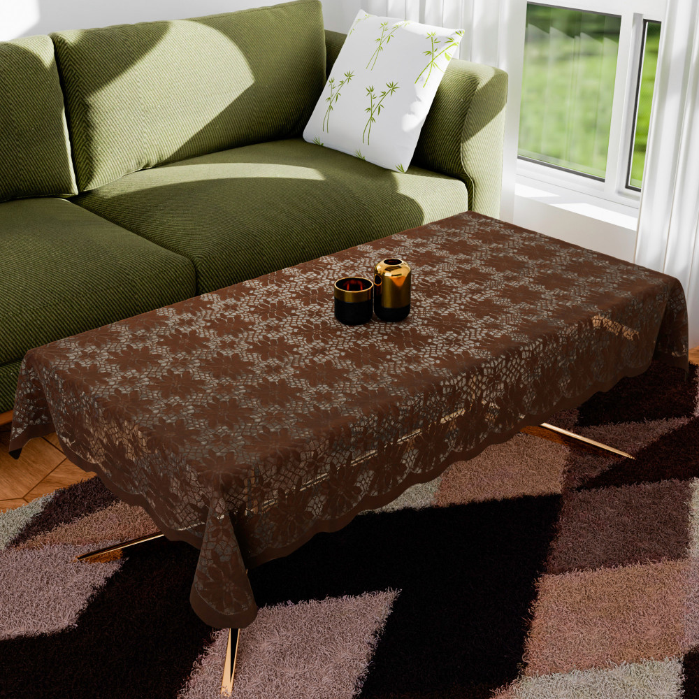 Kuber Industries Center Table Cover | Cotton Table Cloth Cover | 4-Seater Table Cloth | Table Protector Cover | Table Cover for Center Table | Plain Jasmin Flower Table Cover | 40x60 Inch | Brown