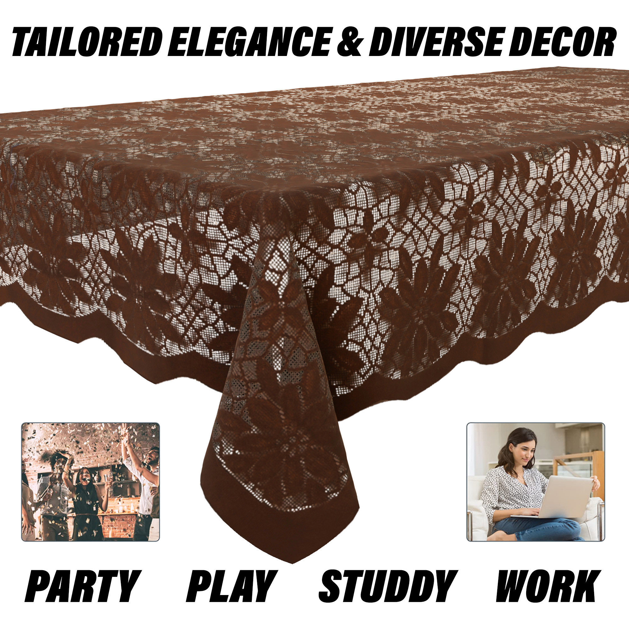 Kuber Industries Center Table Cover | Cotton Table Cloth Cover | 4-Seater Table Cloth | Table Protector Cover | Table Cover for Center Table | Plain Jasmin Flower Table Cover | 40x60 Inch | Brown