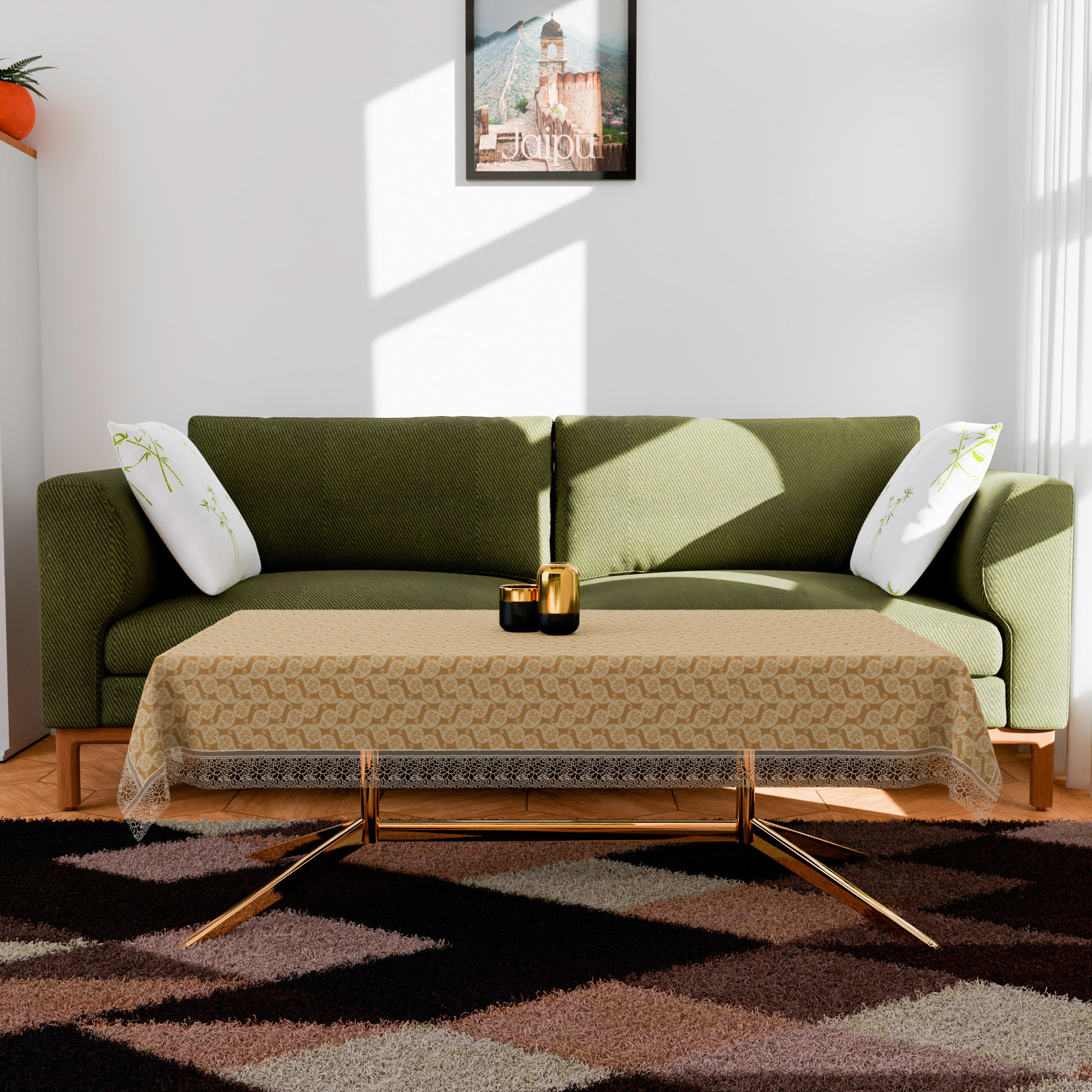 Kuber Industries Center Table Cover  Kitchen Dining Tablecloth  4 Seater Center Table Cover  Center Table Cover for Hall Dcor  Carry Design Tablecloth  CTC  40x60  Golden