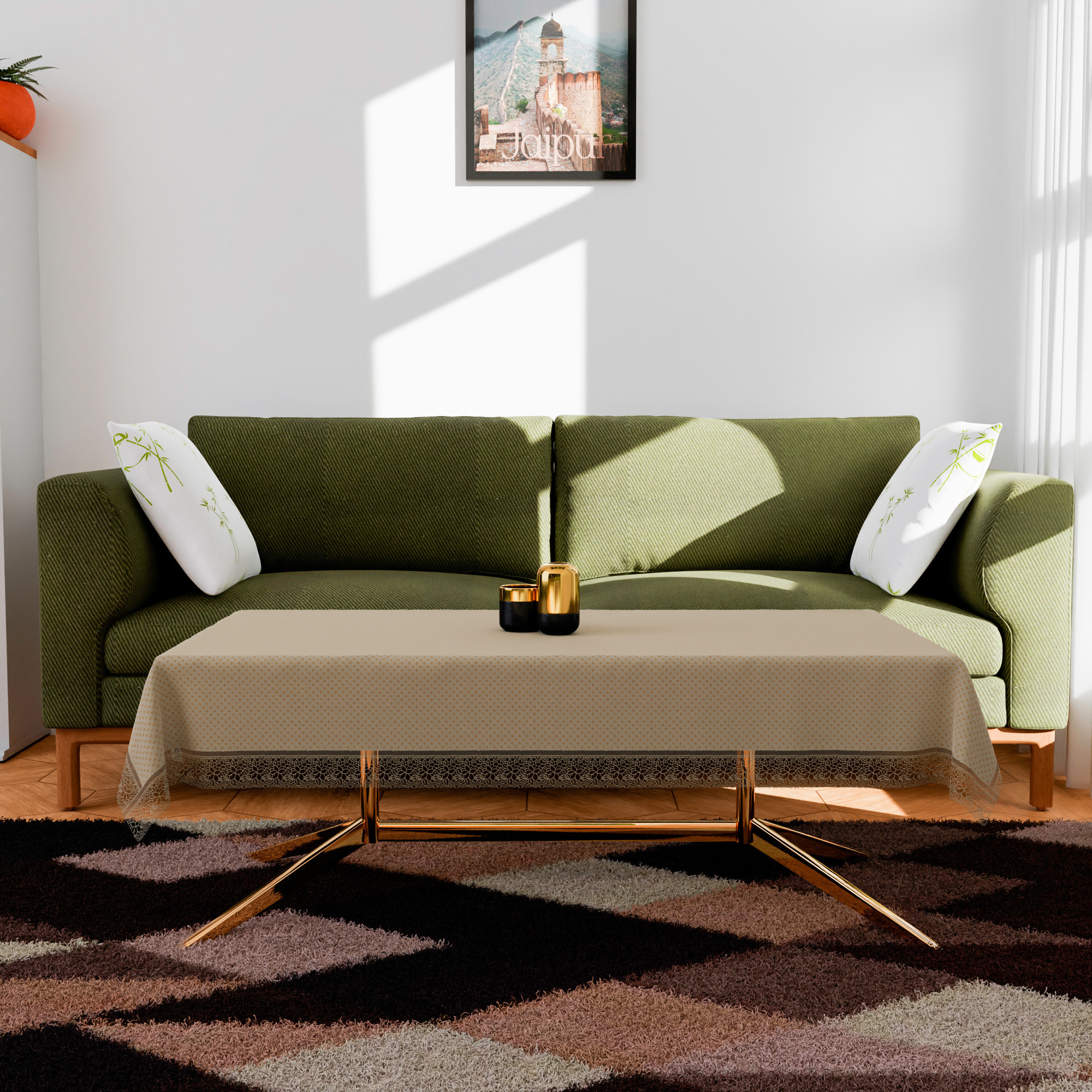 Kuber Industries Center Table Cover  Kitchen Dining Tablecloth  4 Seater Center Table Cover  Center Table Cover for Hall Dcor  Dot Design Tablecloth  CTC  40x60  Golden