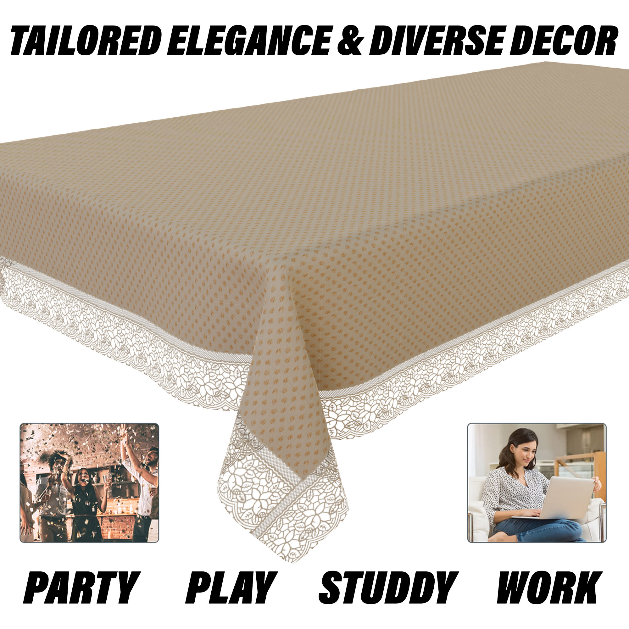 Kuber Industries Center Table Cover  Kitchen Dining Tablecloth  4 Seater Center Table Cover  Center Table Cover for Hall Dcor  Dot Design Tablecloth  CTC  40x60  Golden