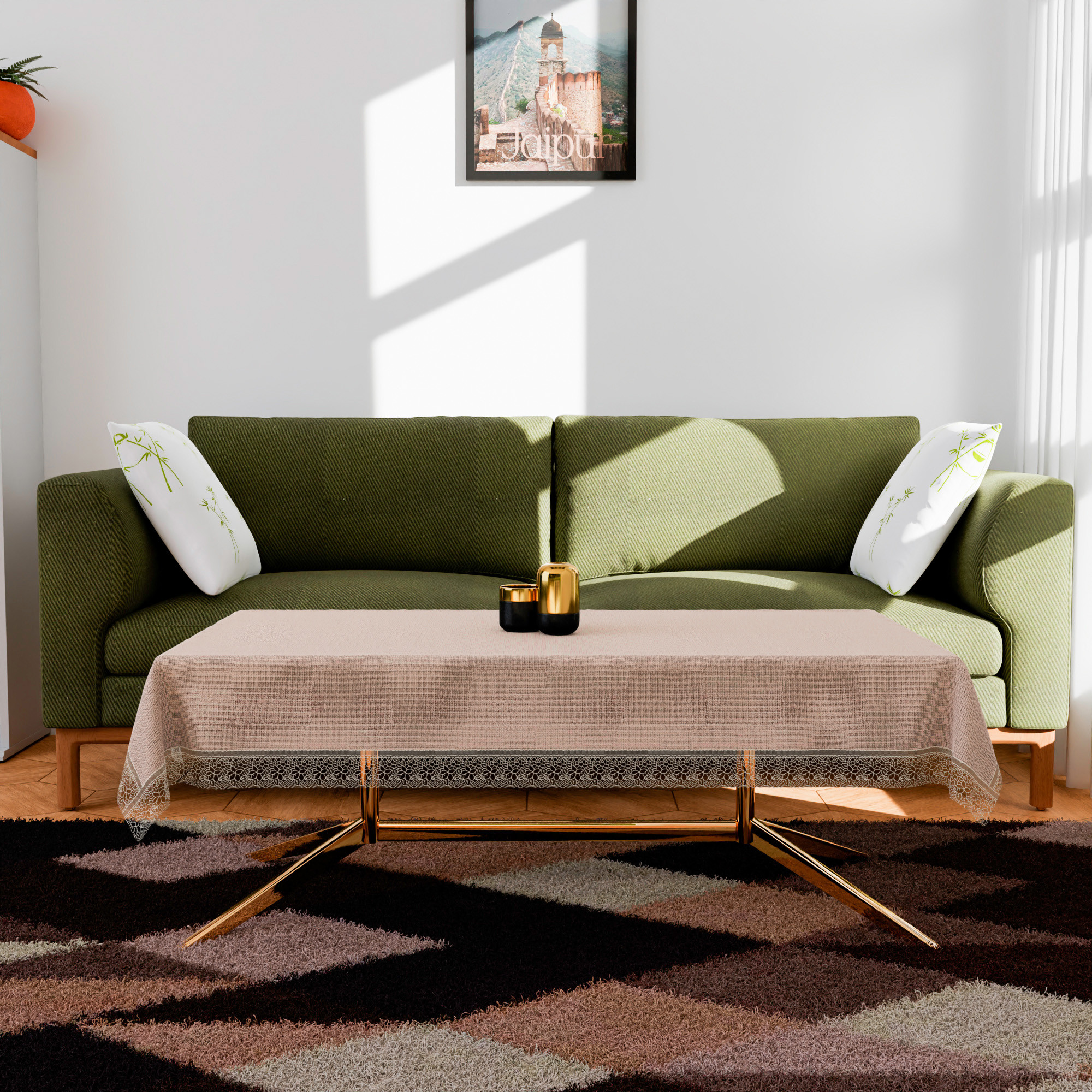 Kuber Industries Center Table Cover  Kitchen Dining Tablecloth  4 Seater Center Table Cover  Center Table Cover for Hall Dcor  Plain Texture Tablecloth  CTC  40x60  Beige