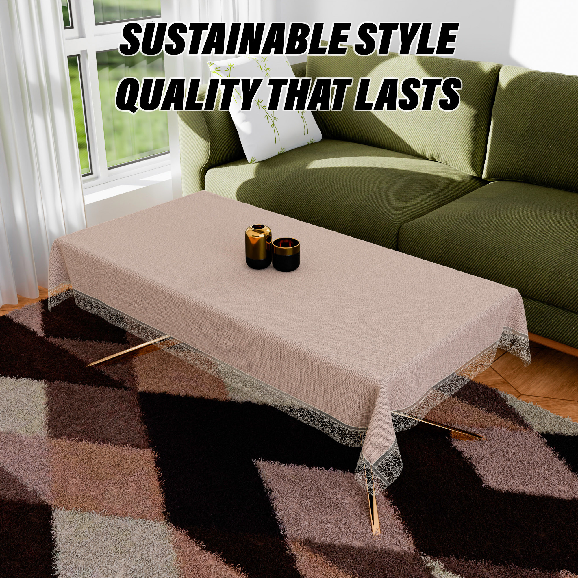 Kuber Industries Center Table Cover  Kitchen Dining Tablecloth  4 Seater Center Table Cover  Center Table Cover for Hall Dcor  Plain Texture Tablecloth  CTC  40x60  Beige