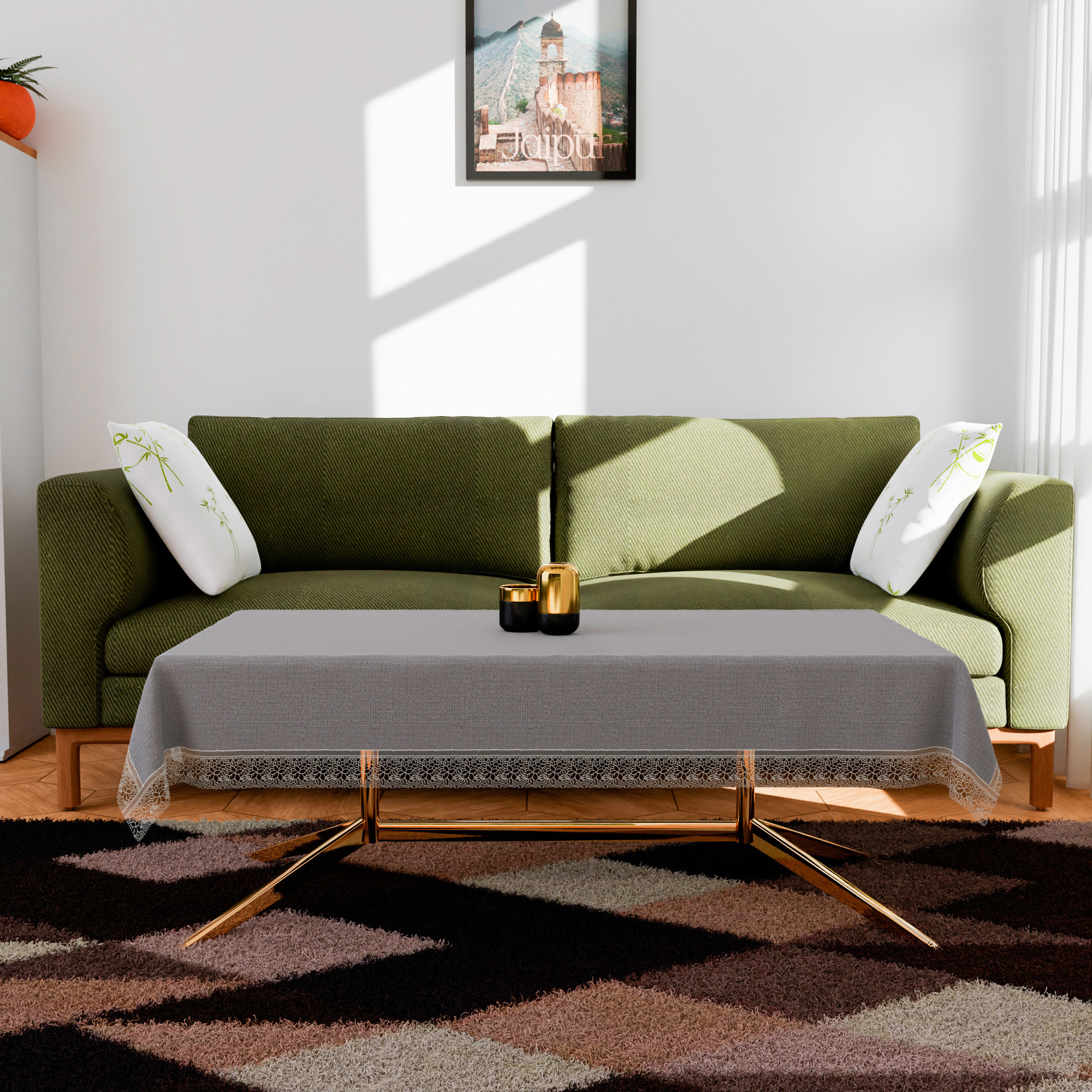 Kuber Industries Center Table Cover  Kitchen Dining Tablecloth  4 Seater Center Table Cover  Center Table Cover for Hall Dcor  Plain Texture Tablecloth  CTC  40x60  Gray