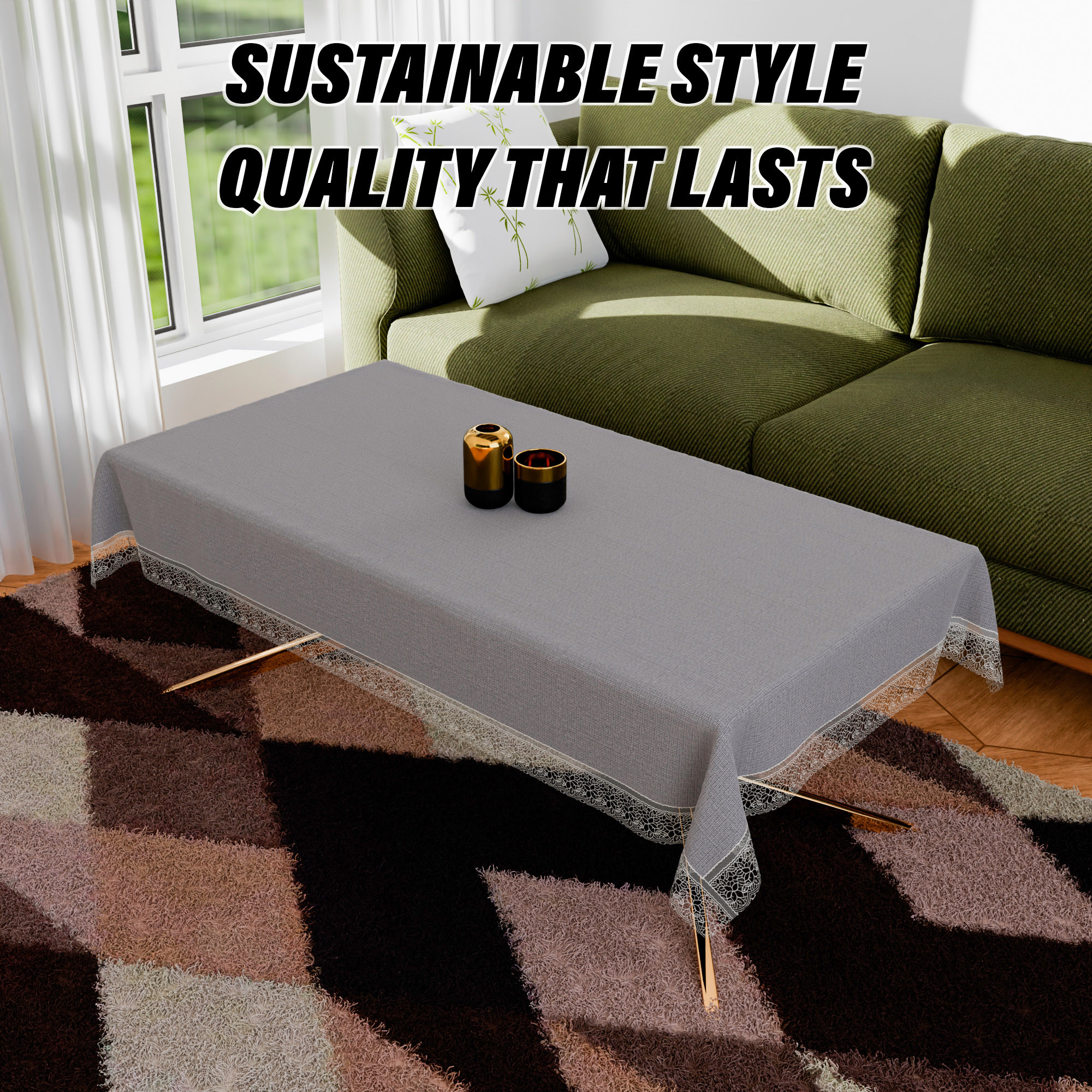 Kuber Industries Center Table Cover  Kitchen Dining Tablecloth  4 Seater Center Table Cover  Center Table Cover for Hall Dcor  Plain Texture Tablecloth  CTC  40x60  Gray