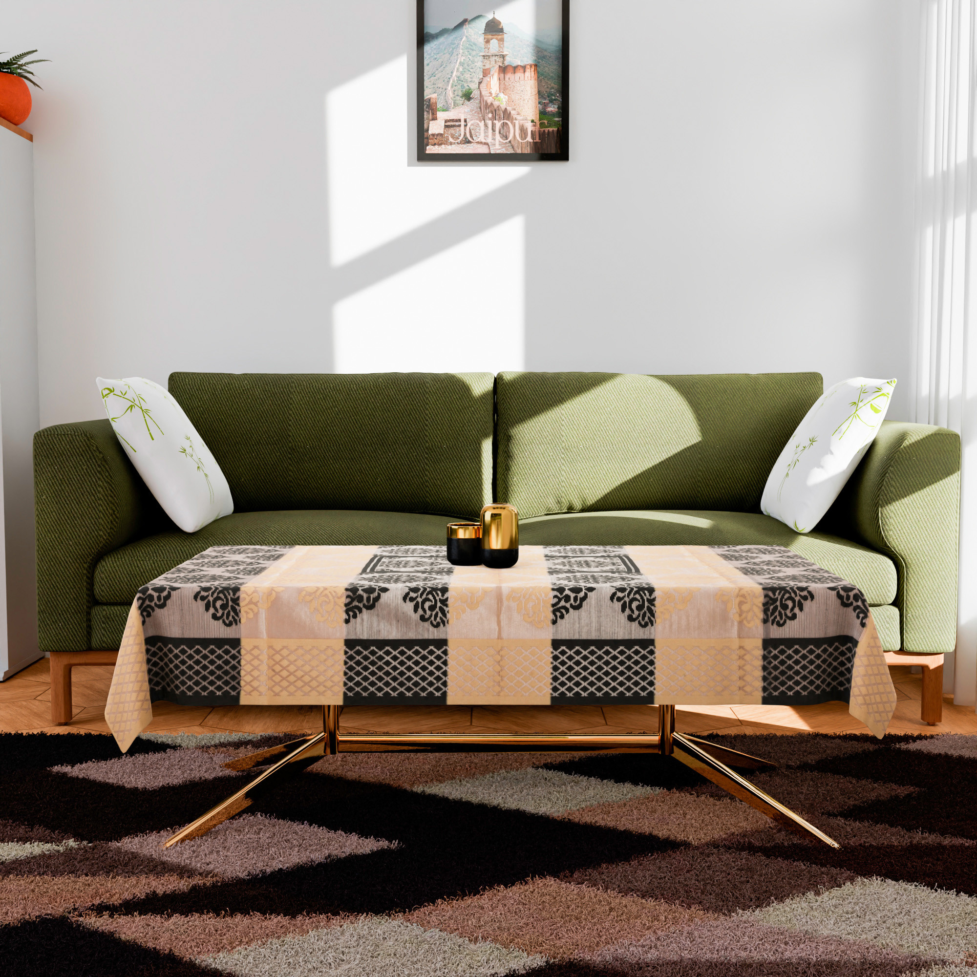 Kuber Industries Center Table Cover  Kitchen Dining Tablecloth  4 Seater Center Table Cover  Center Table Cover for Hall Dcor  Brown Star Patta Net Tablecloth  CTC  60x40  Orange