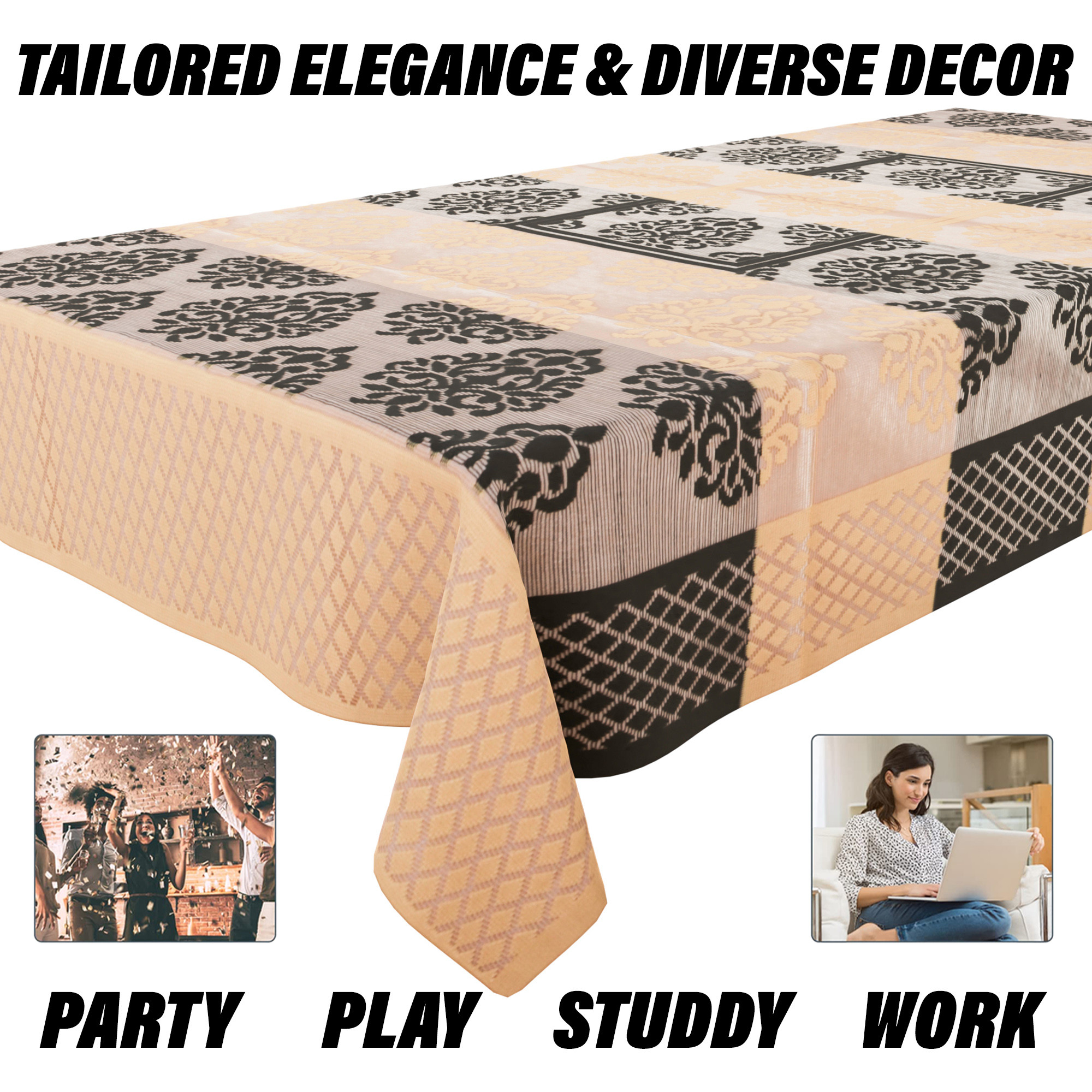 Kuber Industries Center Table Cover  Kitchen Dining Tablecloth  4 Seater Center Table Cover  Center Table Cover for Hall Dcor  Brown Star Patta Net Tablecloth  CTC  60x40  Orange