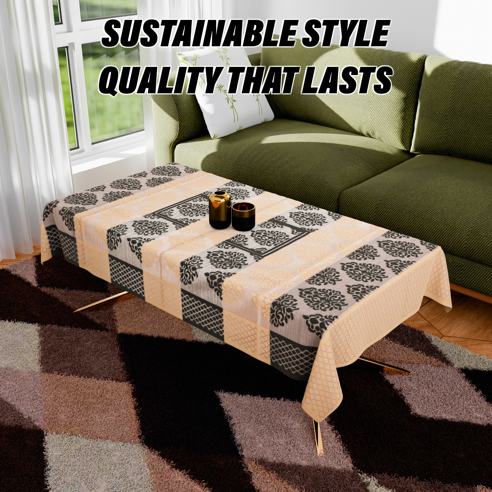 Kuber Industries Center Table Cover  Kitchen Dining Tablecloth  4 Seater Center Table Cover  Center Table Cover for Hall Dcor  Brown Star Patta Net Tablecloth  CTC  60x40  Orange