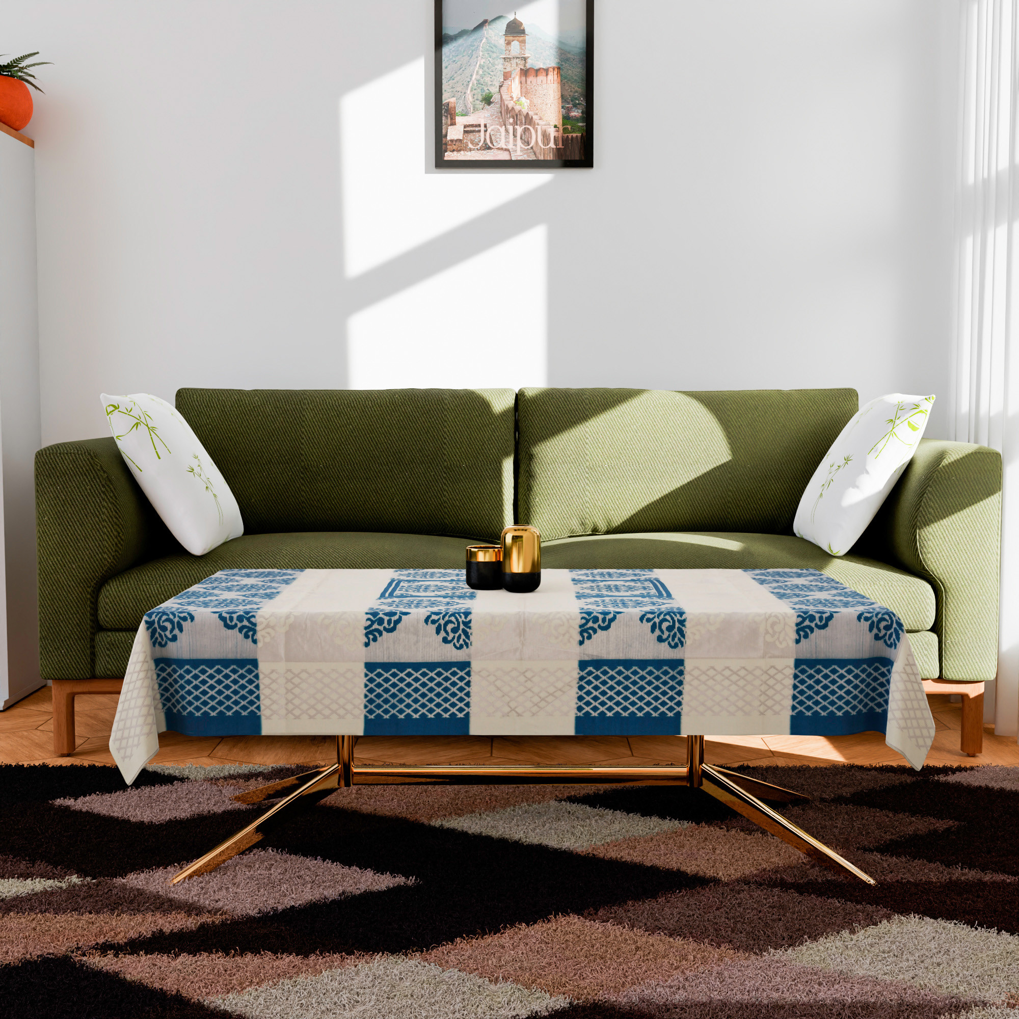 Kuber Industries Center Table Cover  Kitchen Dining Tablecloth  4 Seater Center Table Cover  Center Table Cover for Hall Dcor  Blue Star Patta Net Tablecloth  CTC  60x40  Cream