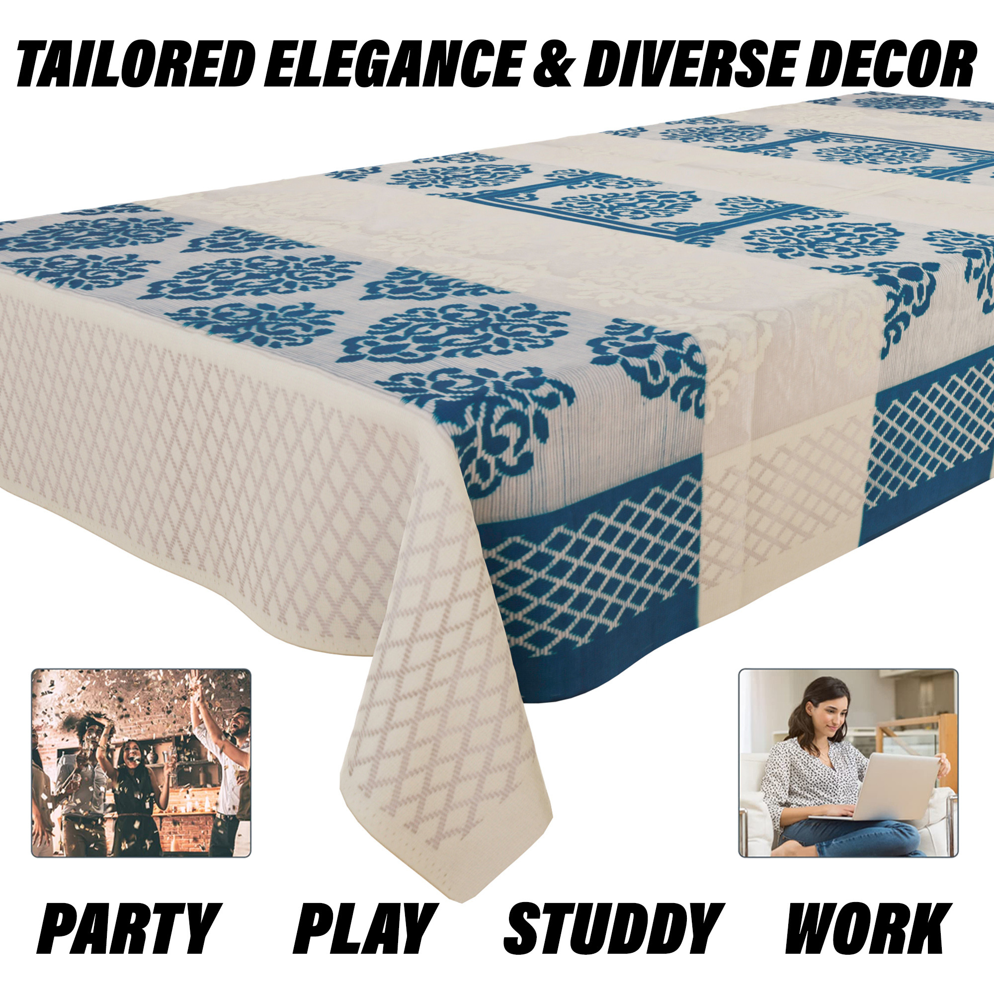 Kuber Industries Center Table Cover  Kitchen Dining Tablecloth  4 Seater Center Table Cover  Center Table Cover for Hall Dcor  Blue Star Patta Net Tablecloth  CTC  60x40  Cream